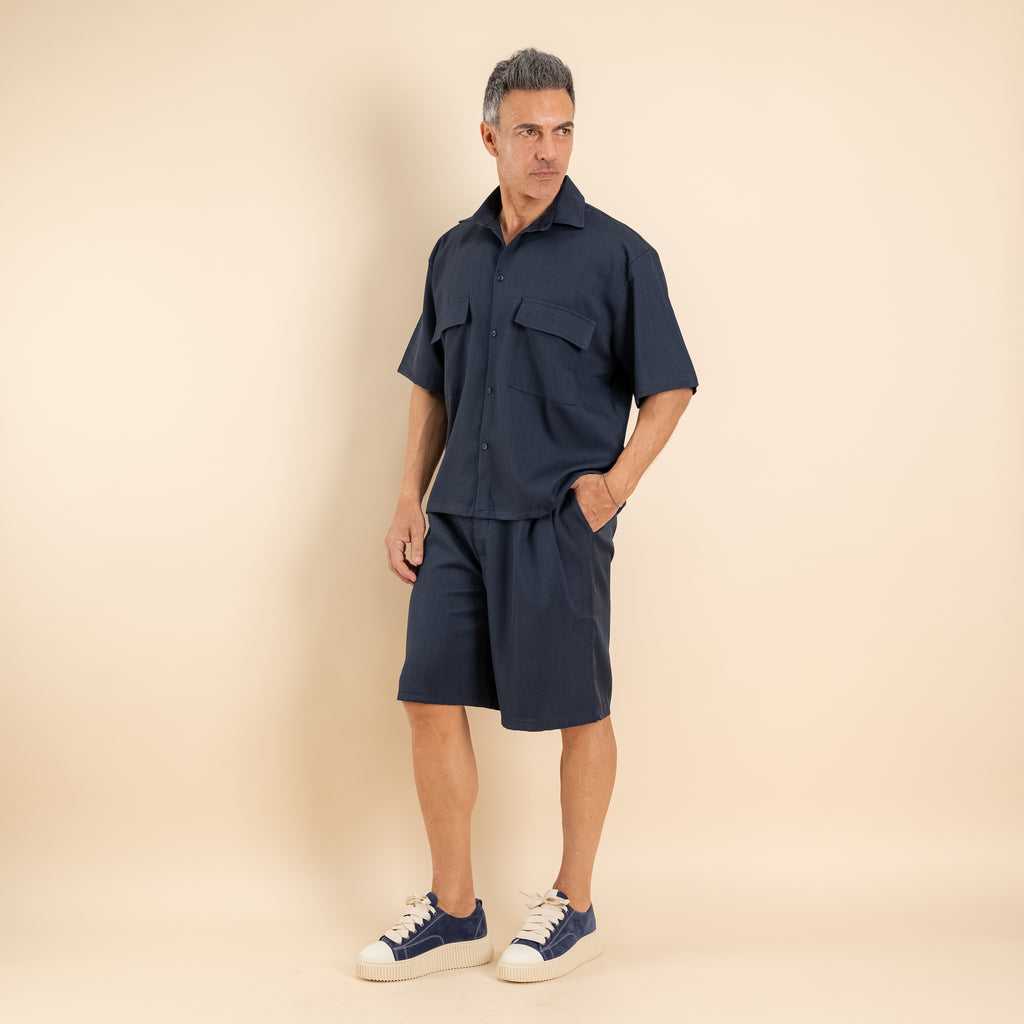 Coordinato con bermuda con lacci - Blu