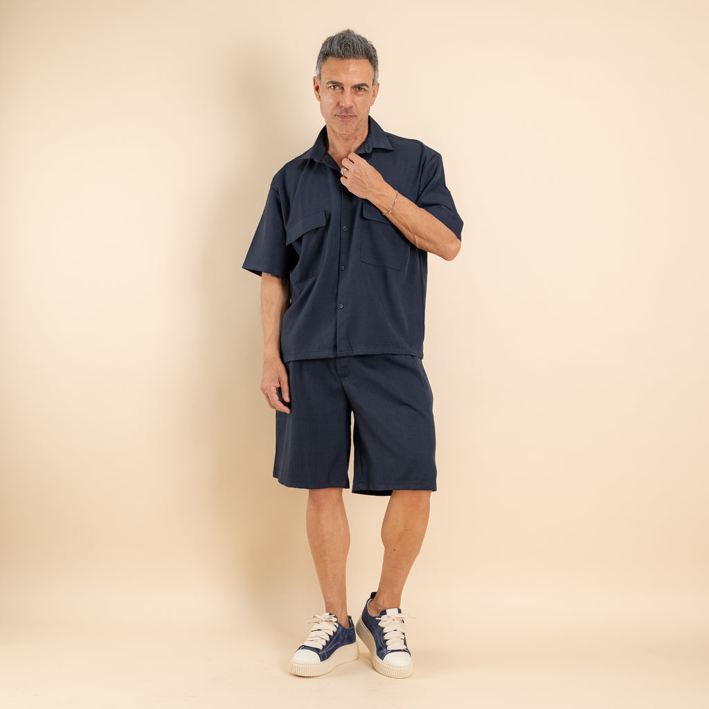 Coordinato con bermuda con lacci - Blu