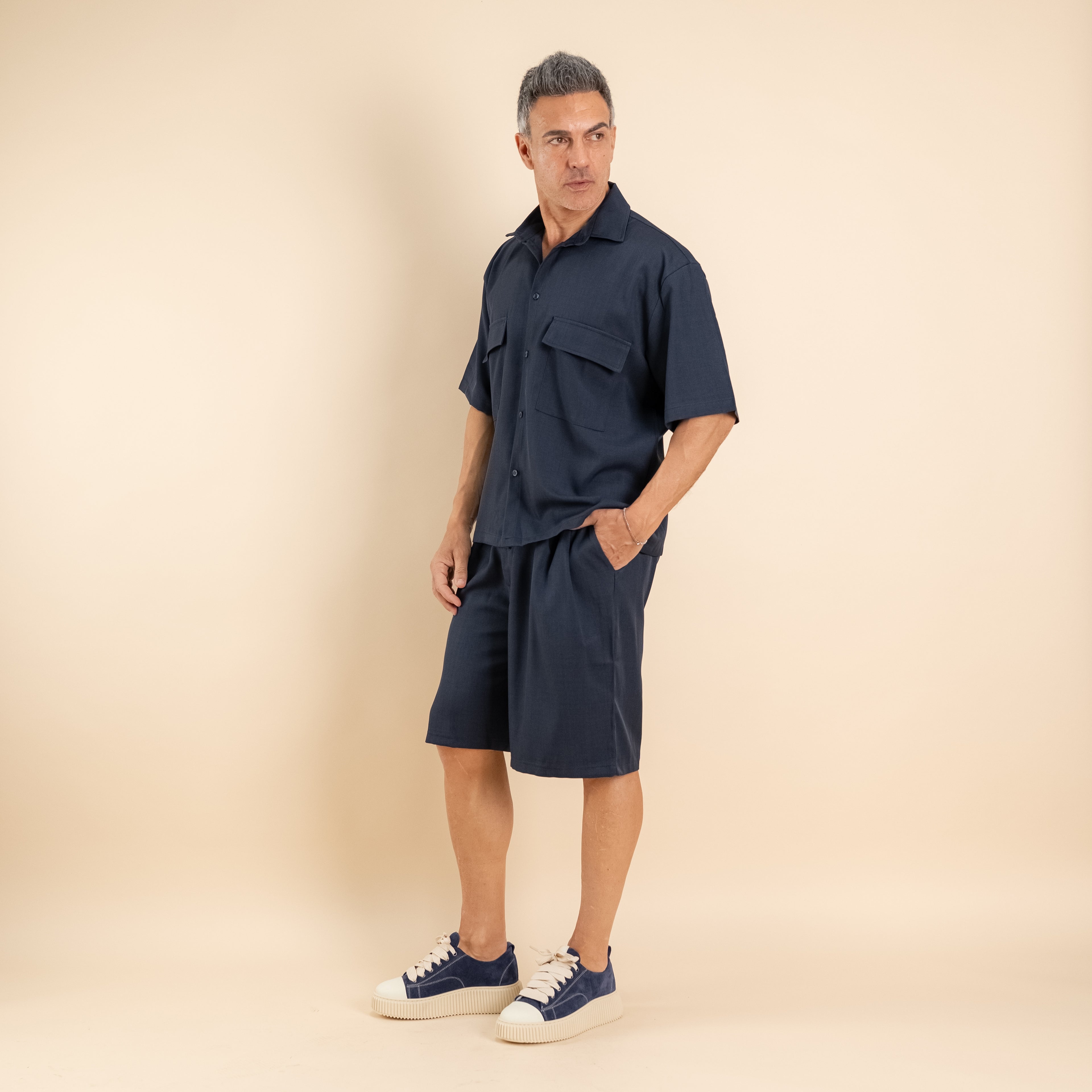 Coordinato con bermuda con lacci - Blu