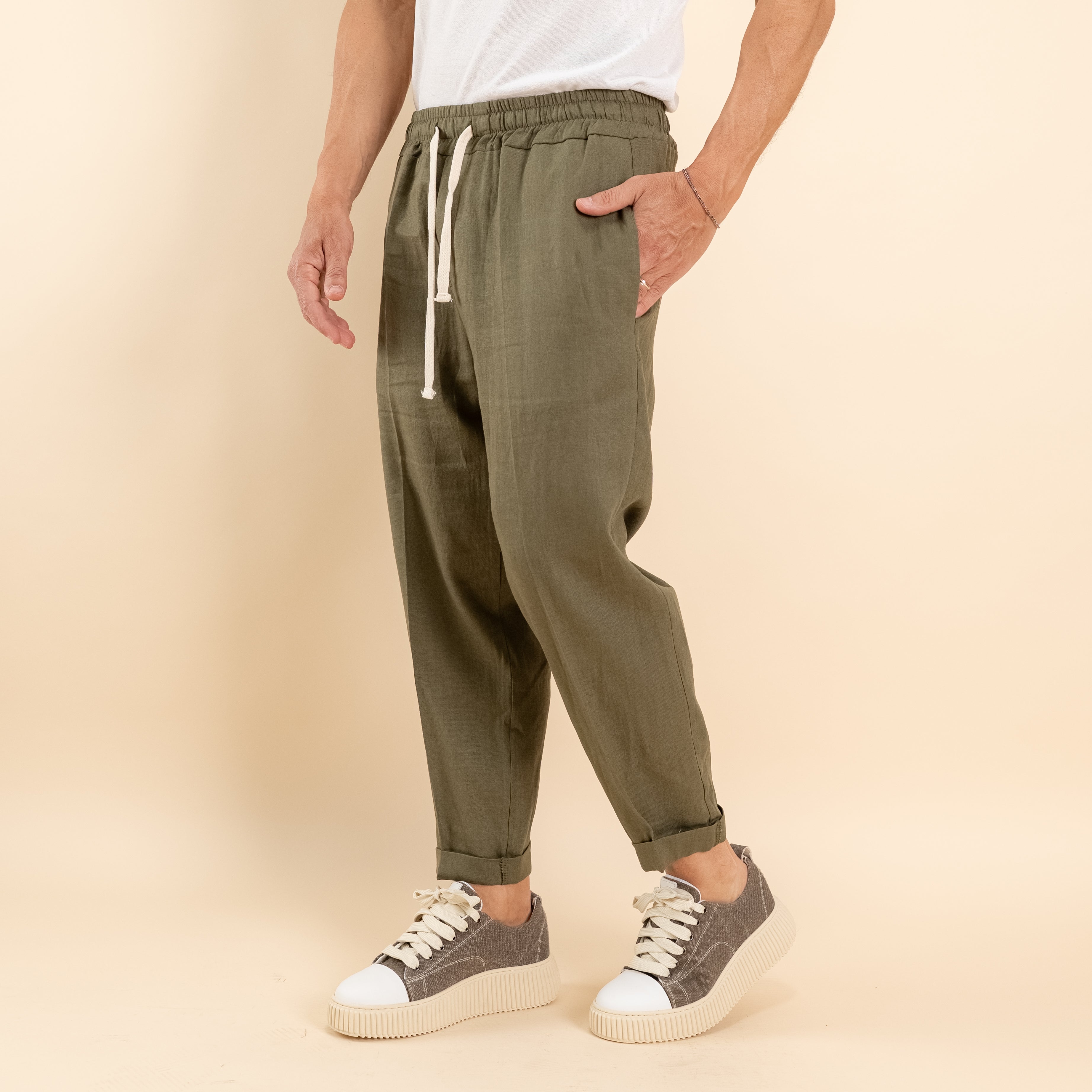 Pantalaccio in misto lino - Verde