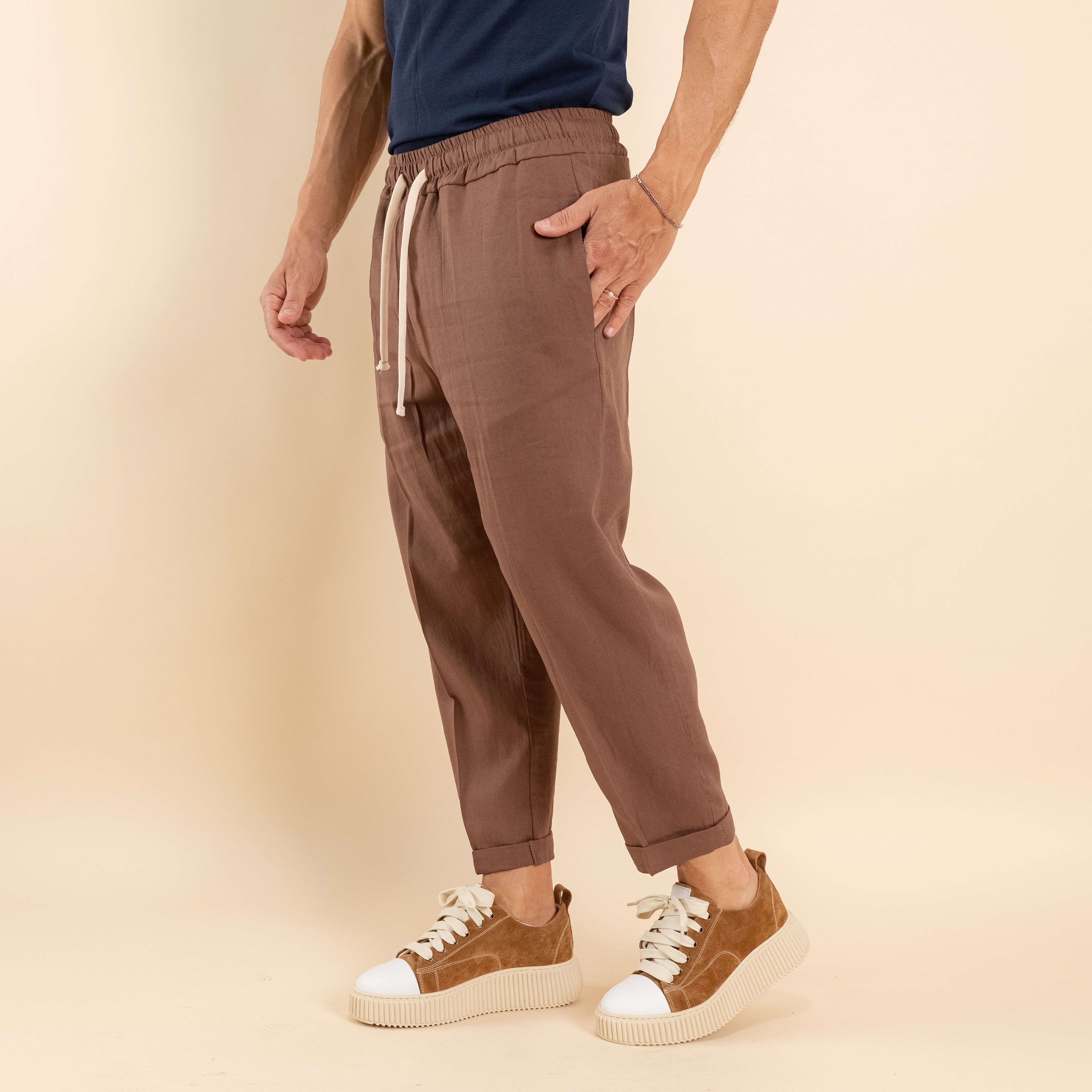 Pantalaccio in misto lino - Moro
