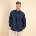 Camicia in misto lino fintone coperto - Blu