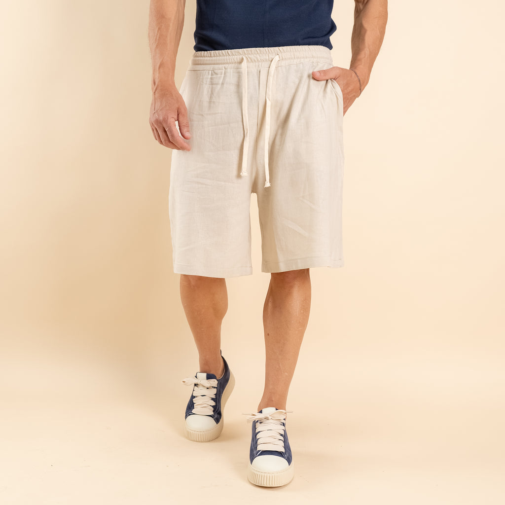 Bermuda con lacci in misto lino - Beige