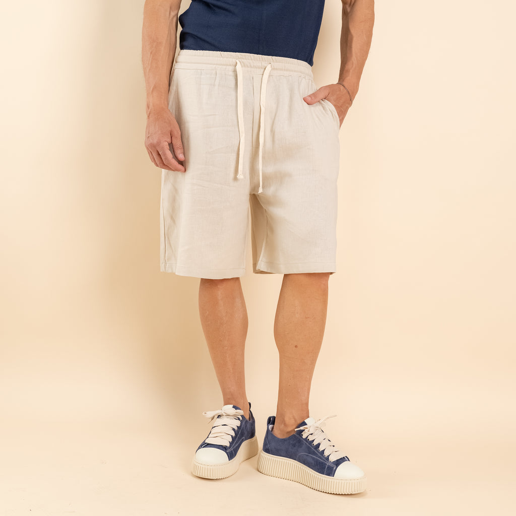 Bermuda con lacci in misto lino - Beige
