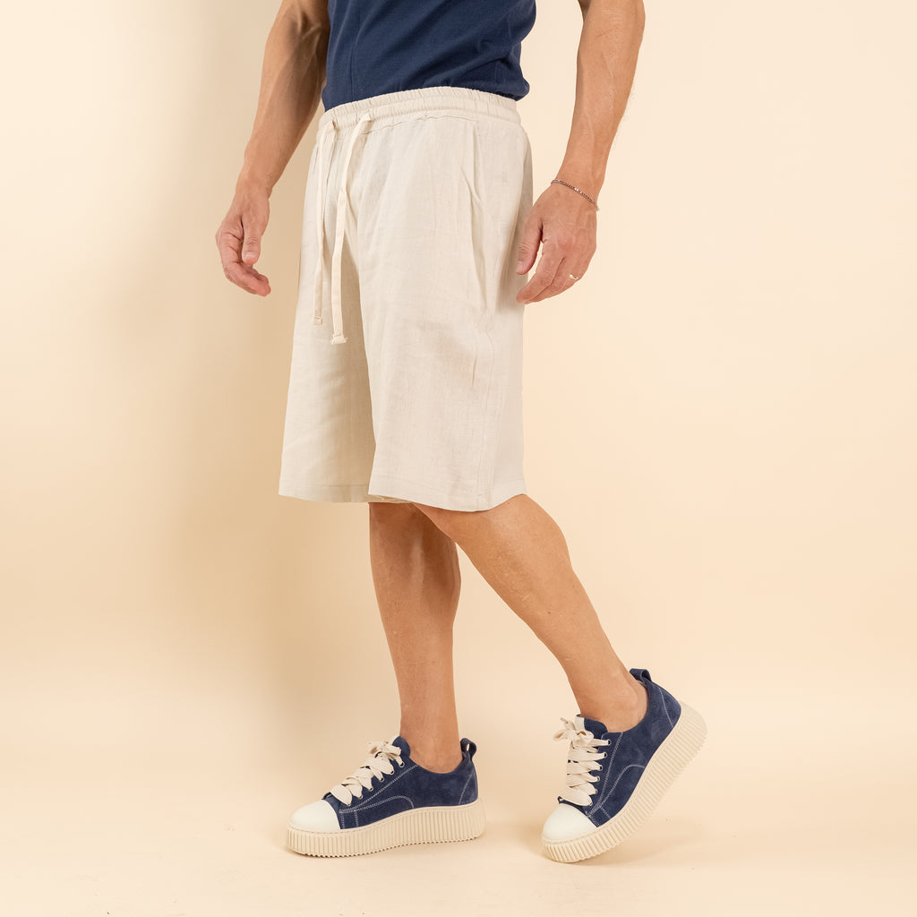 Bermuda con lacci in misto lino - Beige