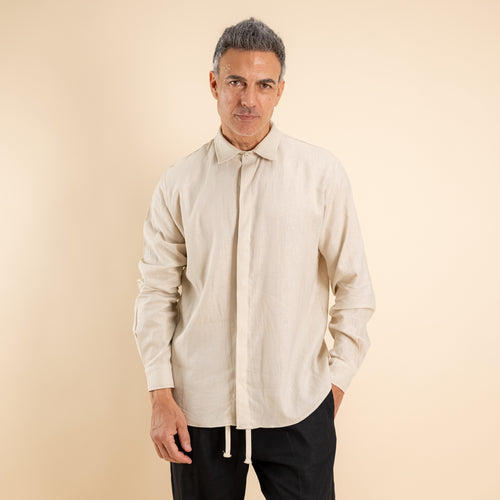 Camicia in misto lino fintone coperto - Beige