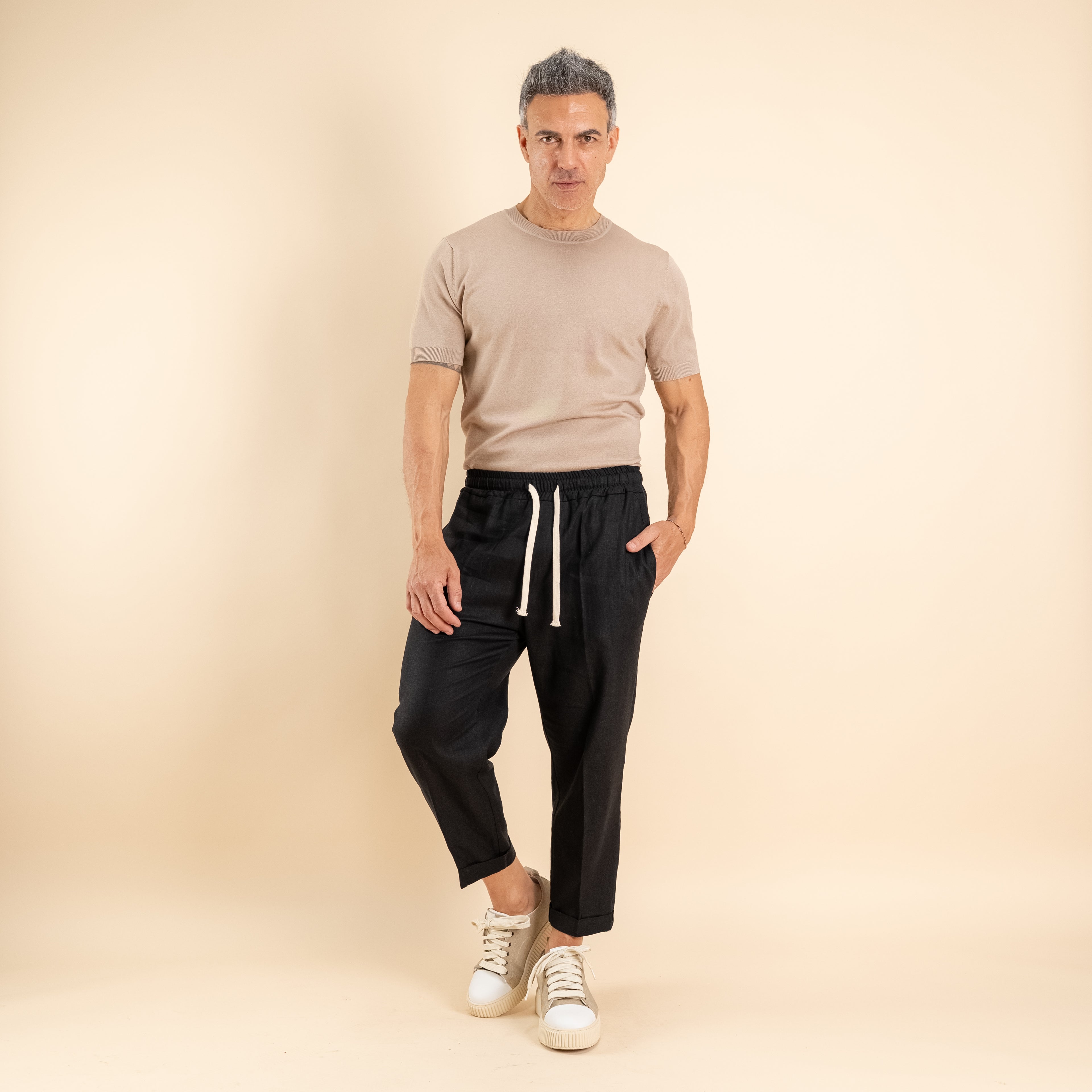 Pantalaccio in misto lino - Nero