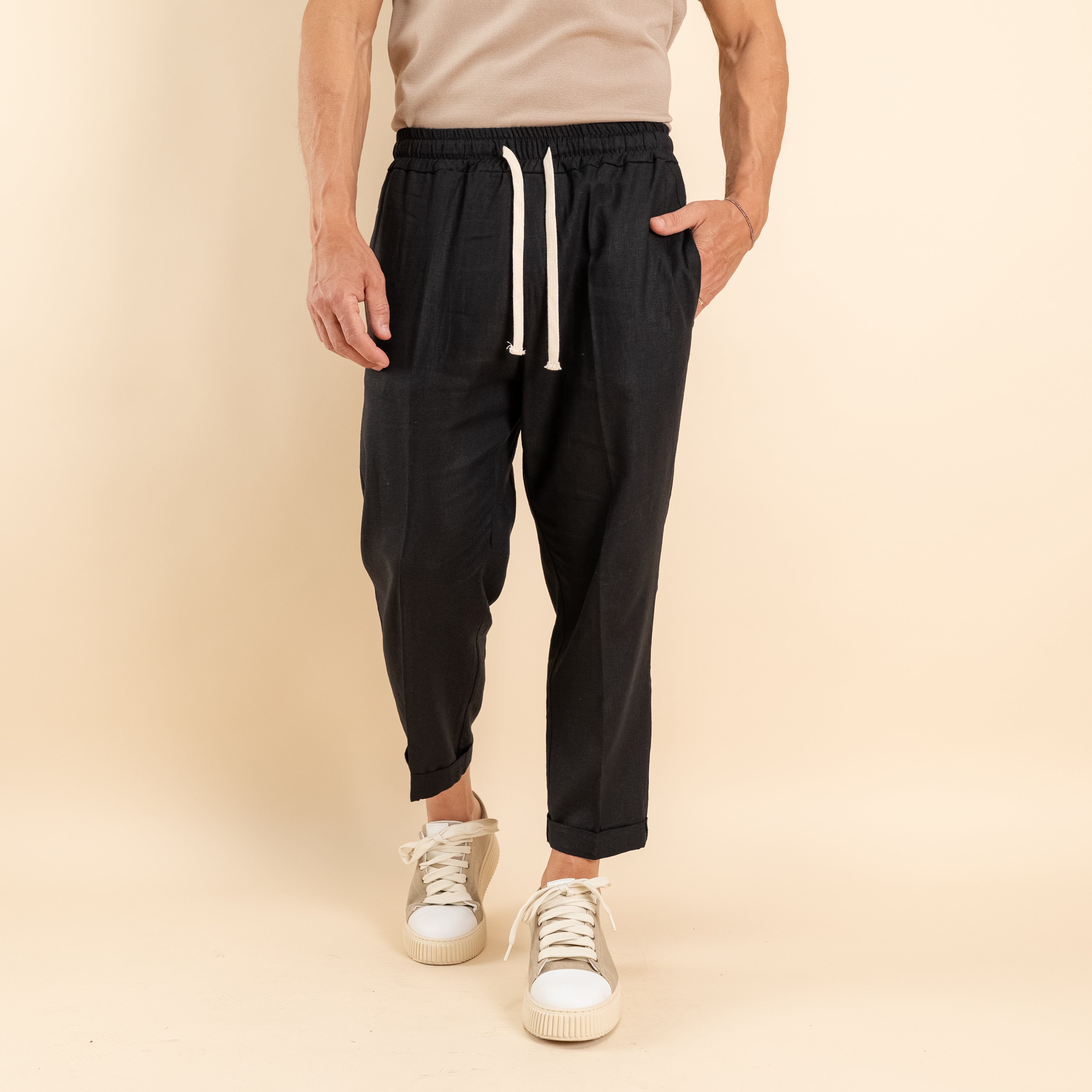 Pantalaccio in misto lino - Nero