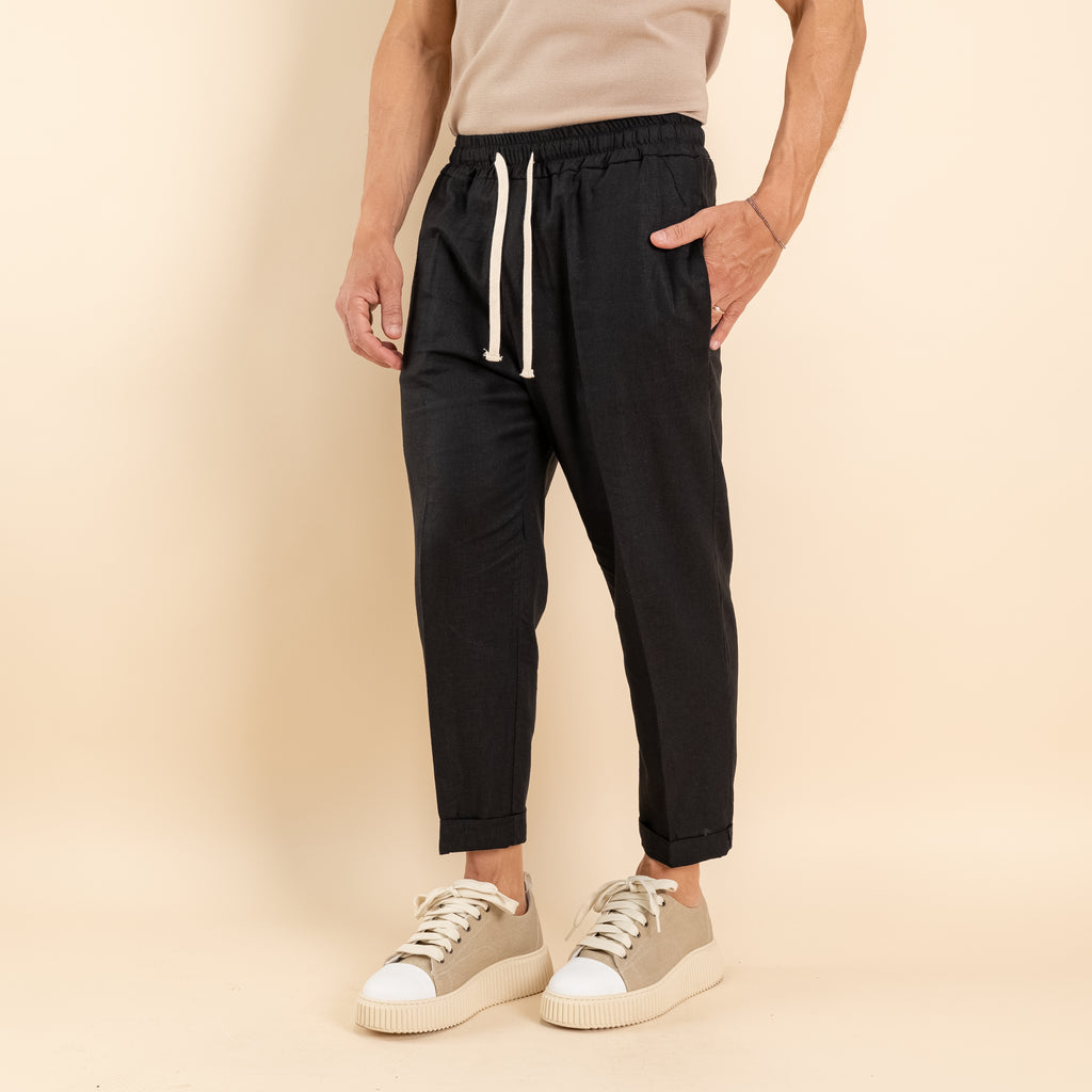 Pantalaccio in misto lino - Nero