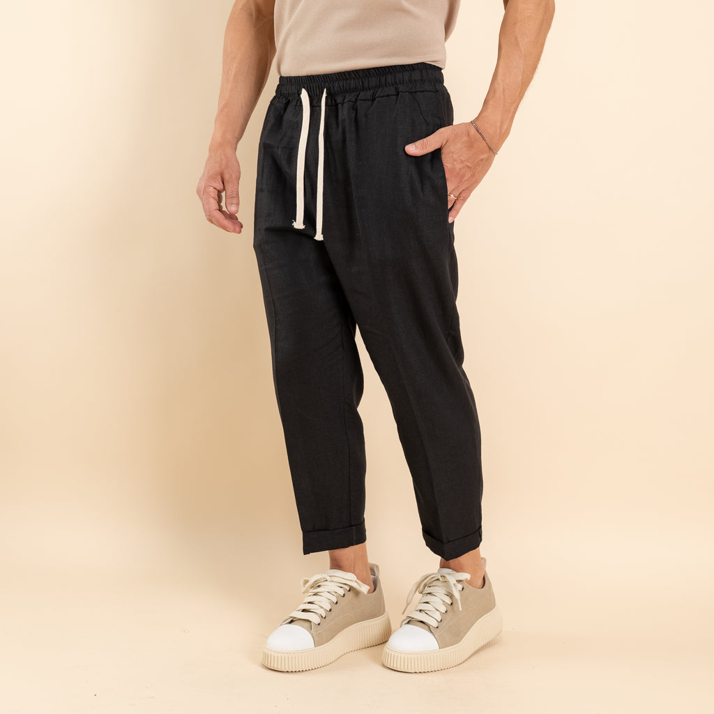 Pantalaccio in misto lino - Nero