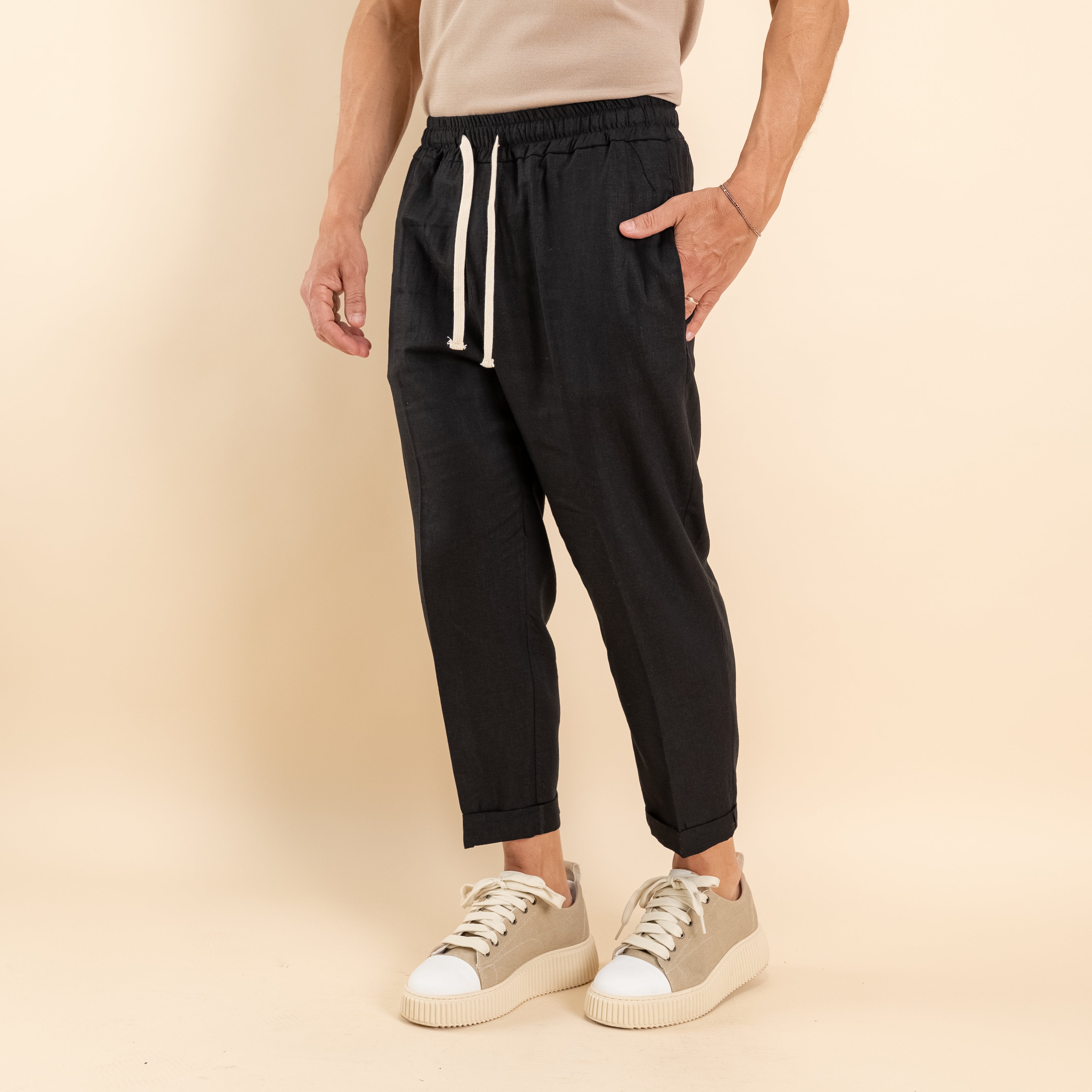 Pantalaccio in misto lino - Nero