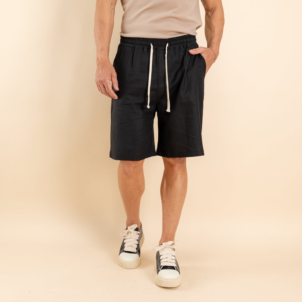 Bermuda con lacci in misto lino - Nero