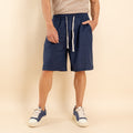 Bermuda con lacci in misto lino - Blu