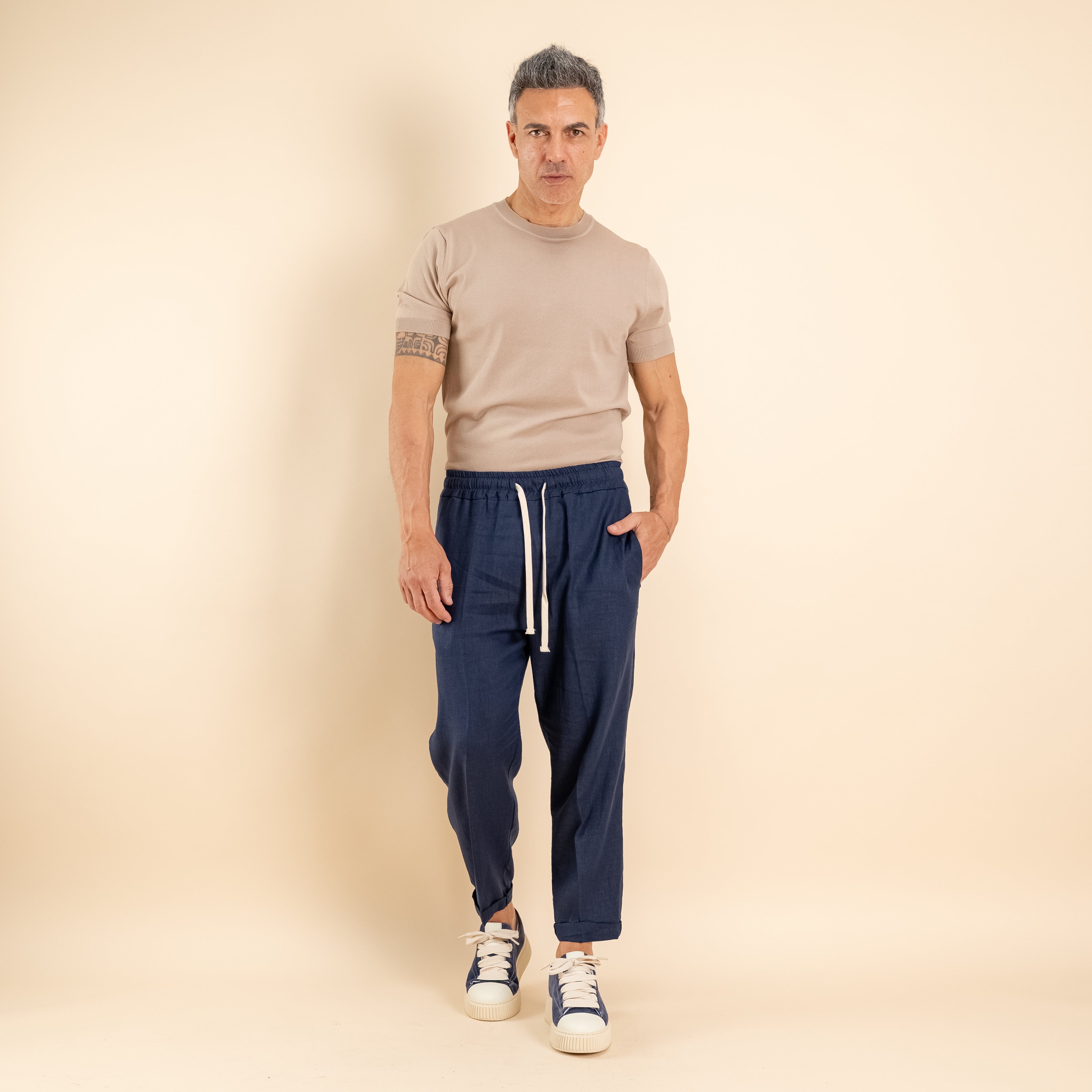 Pantalaccio in misto lino - Blu