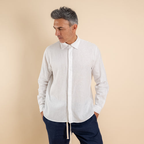 Camicia in misto lino fintone coperto - Bianco