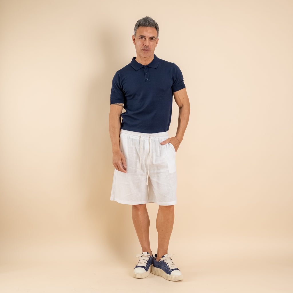 Bermuda con lacci in misto lino - Bianco