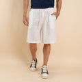 Bermuda con lacci in misto lino - Bianco
