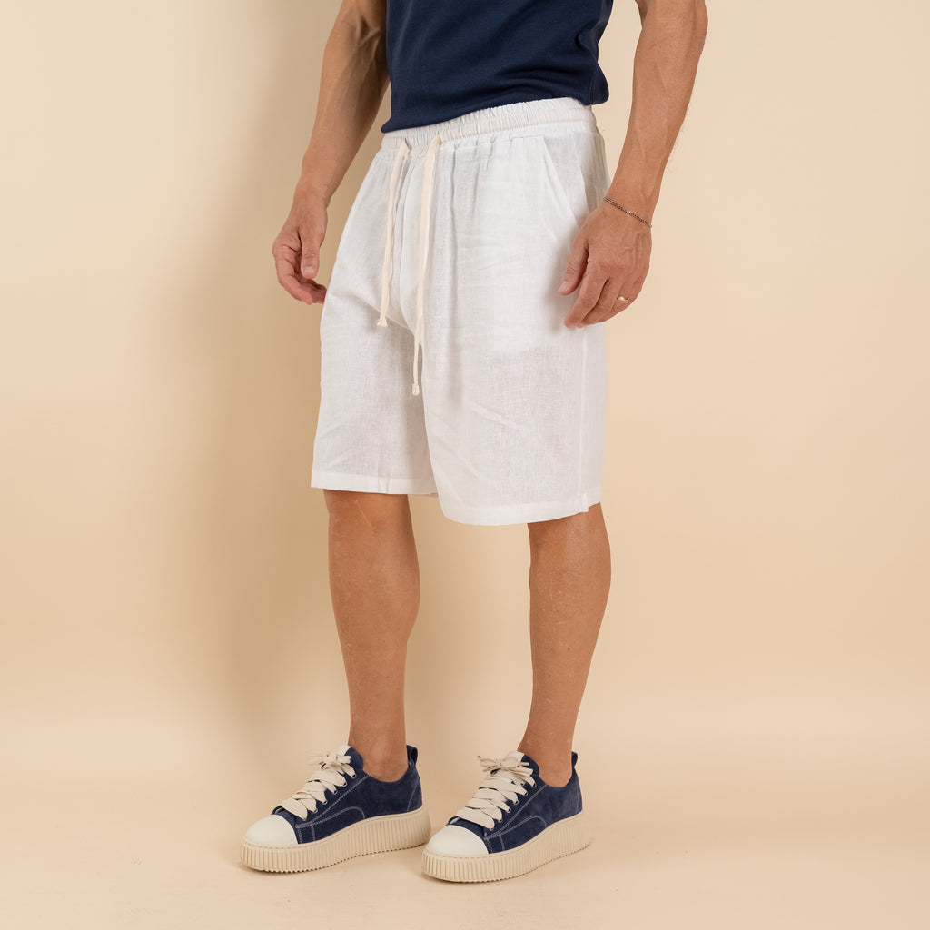 Bermuda con lacci in misto lino - Bianco