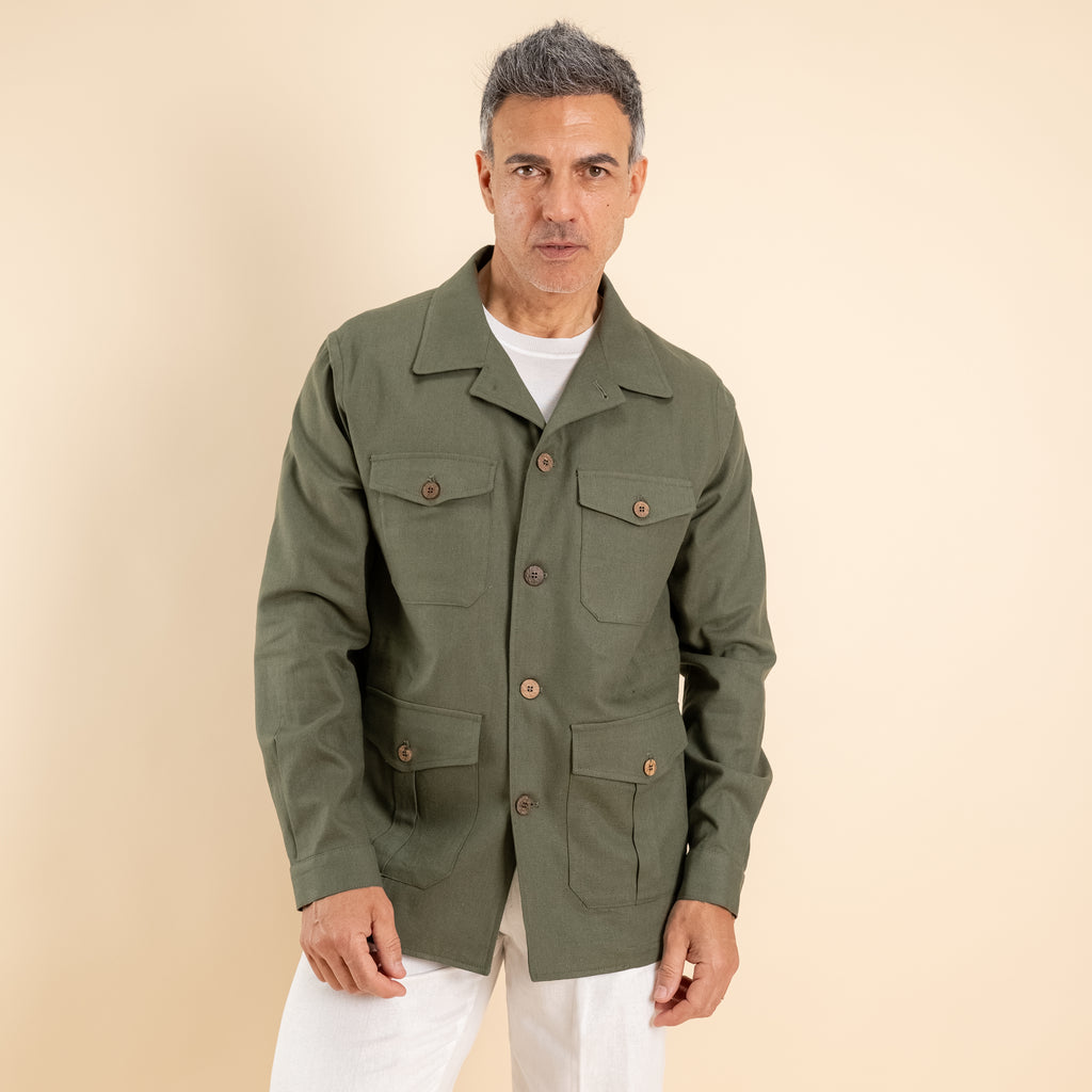 Camicia sahariana in misto lino - Verde