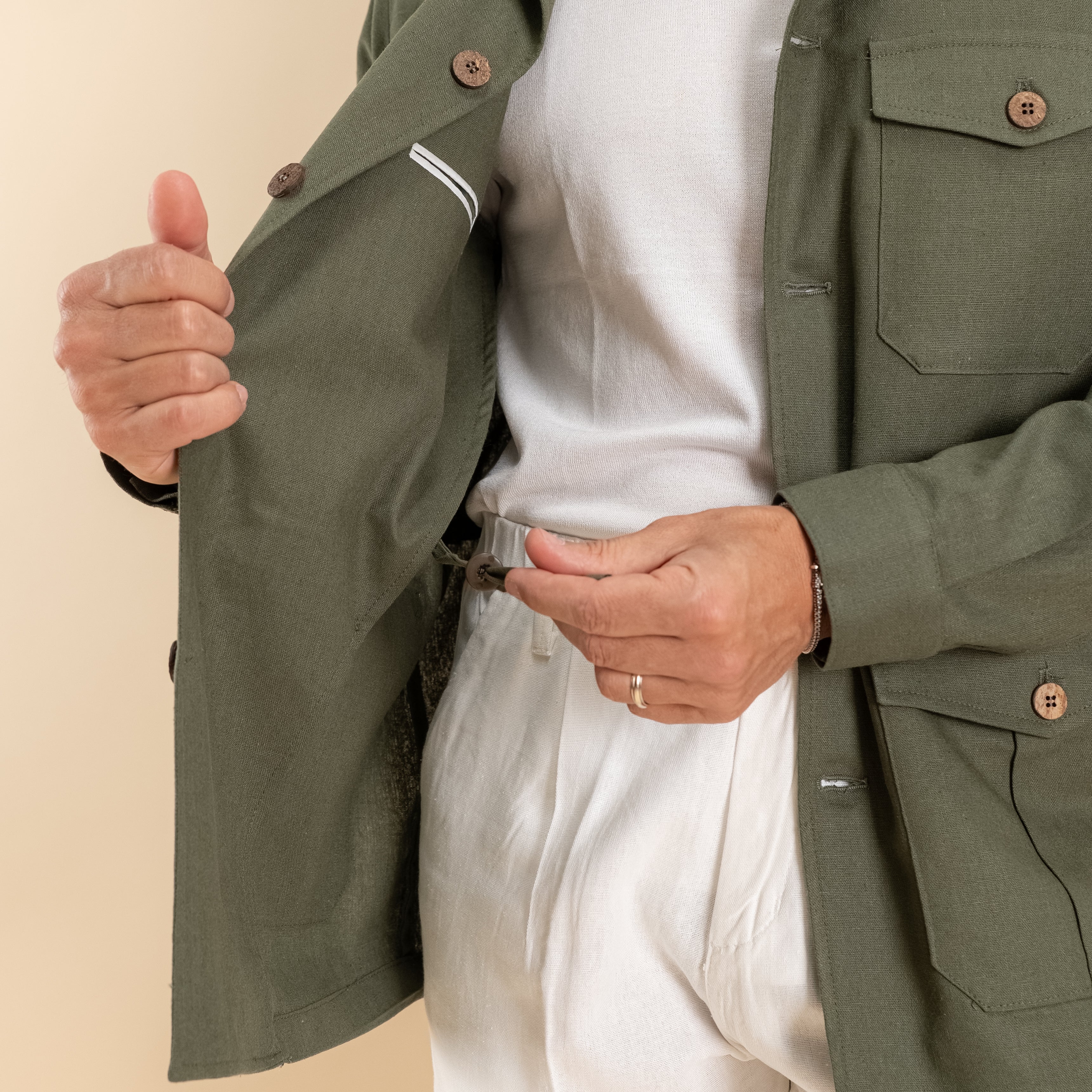Camicia sahariana in misto lino - Verde