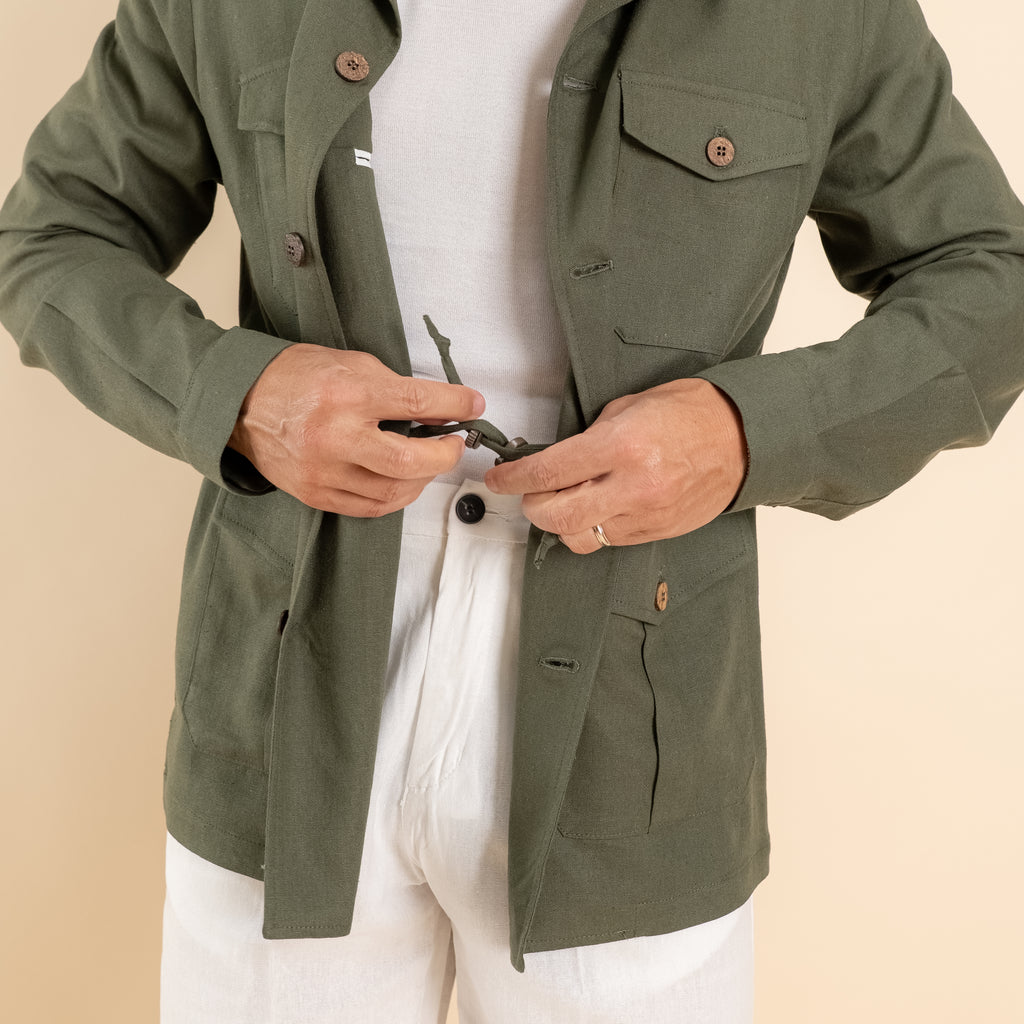 Camicia sahariana in misto lino - Verde