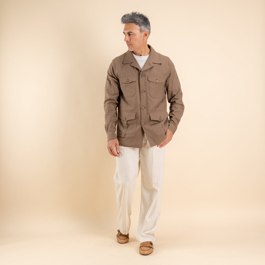 Camicia sahariana in misto lino - Tabacco