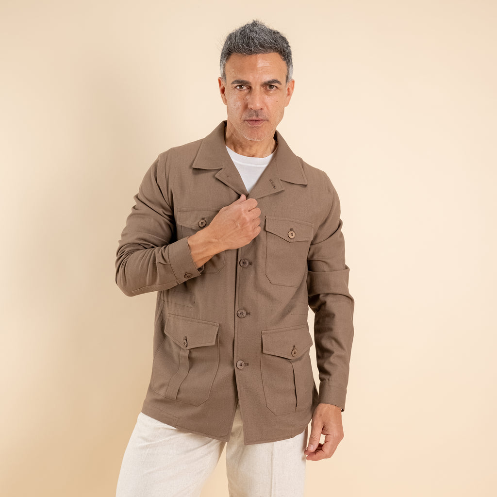 Camicia sahariana in misto lino - Tabacco