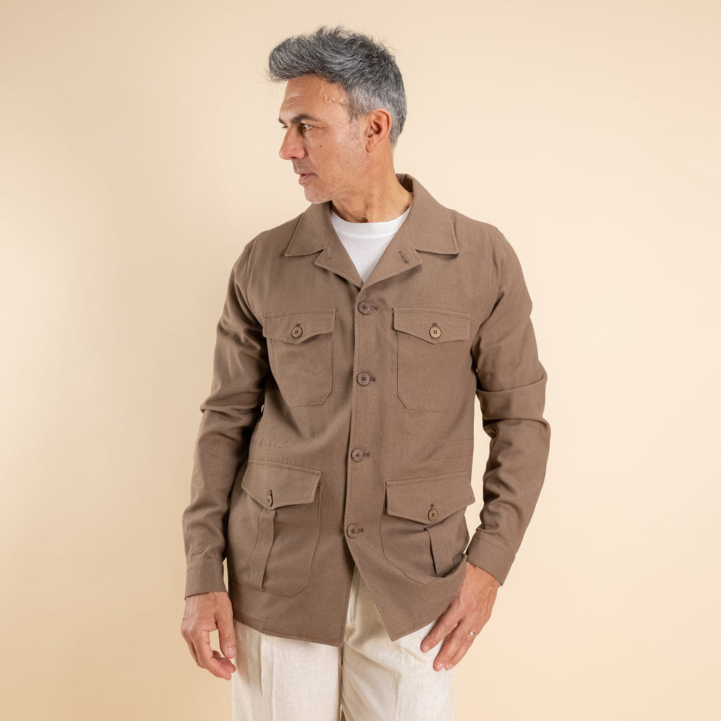 Camicia sahariana in misto lino - Tabacco