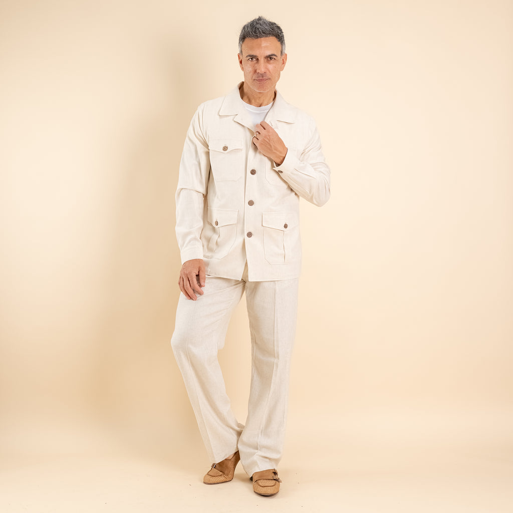 Camicia sahariana in misto lino - Beige