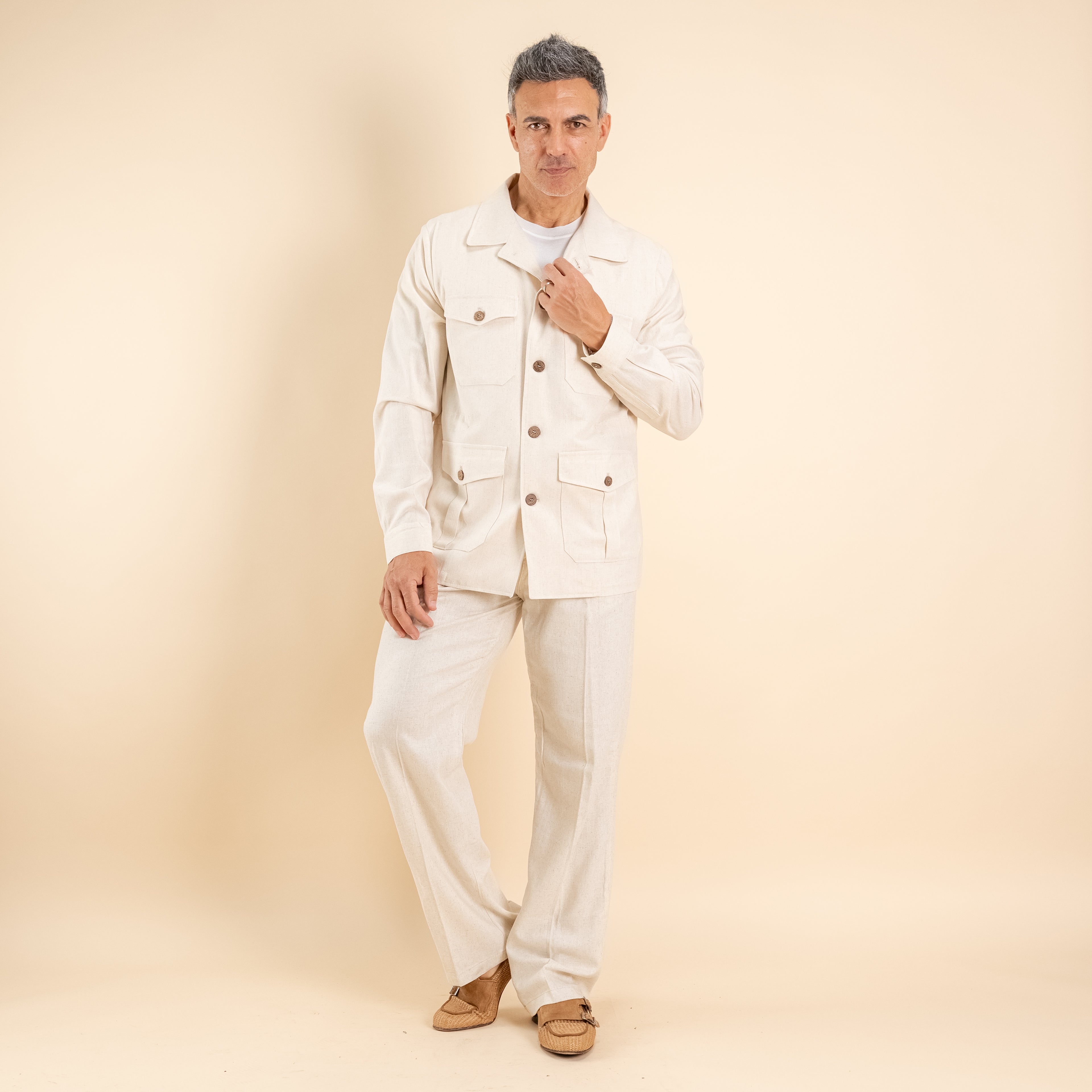 Camicia sahariana in misto lino - Beige