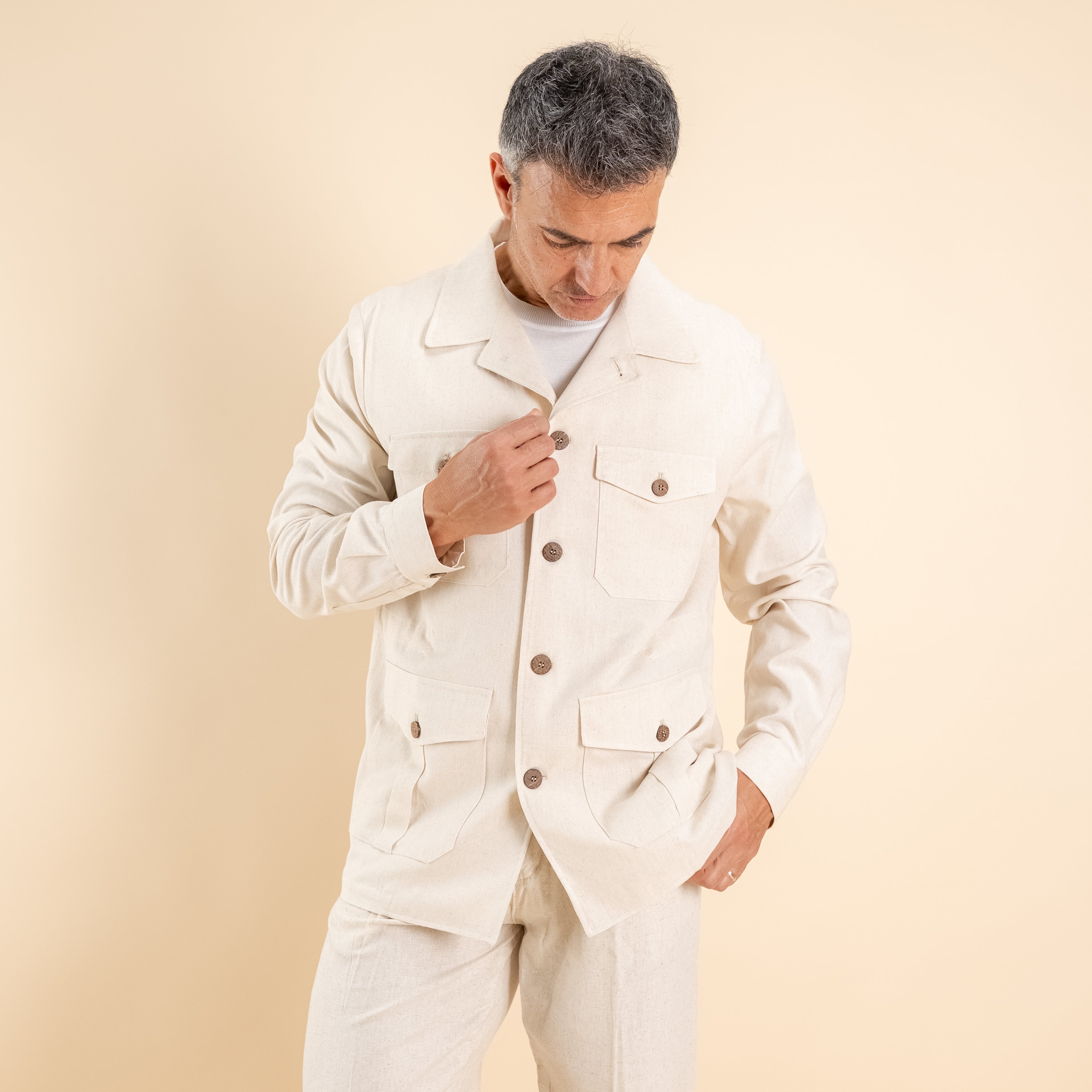 Camicia sahariana in misto lino - Beige