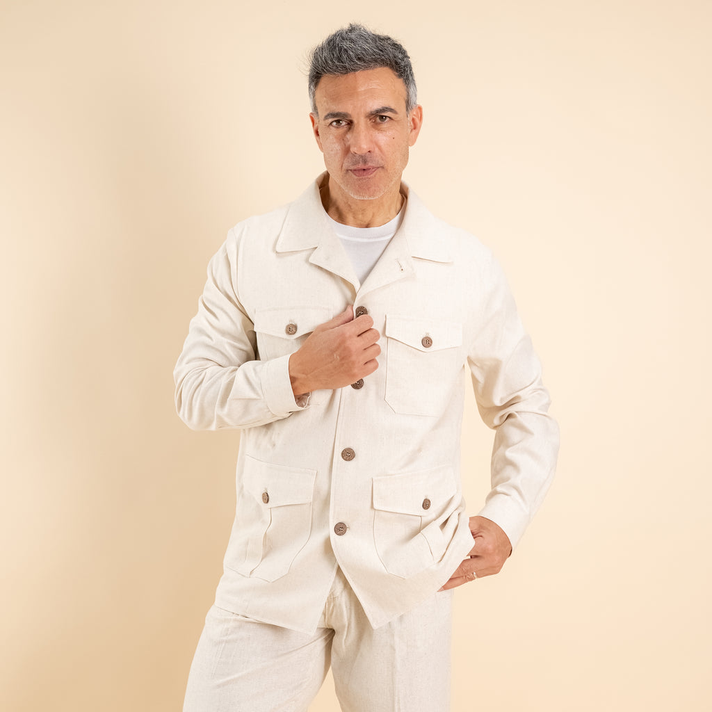 Camicia sahariana in misto lino - Beige