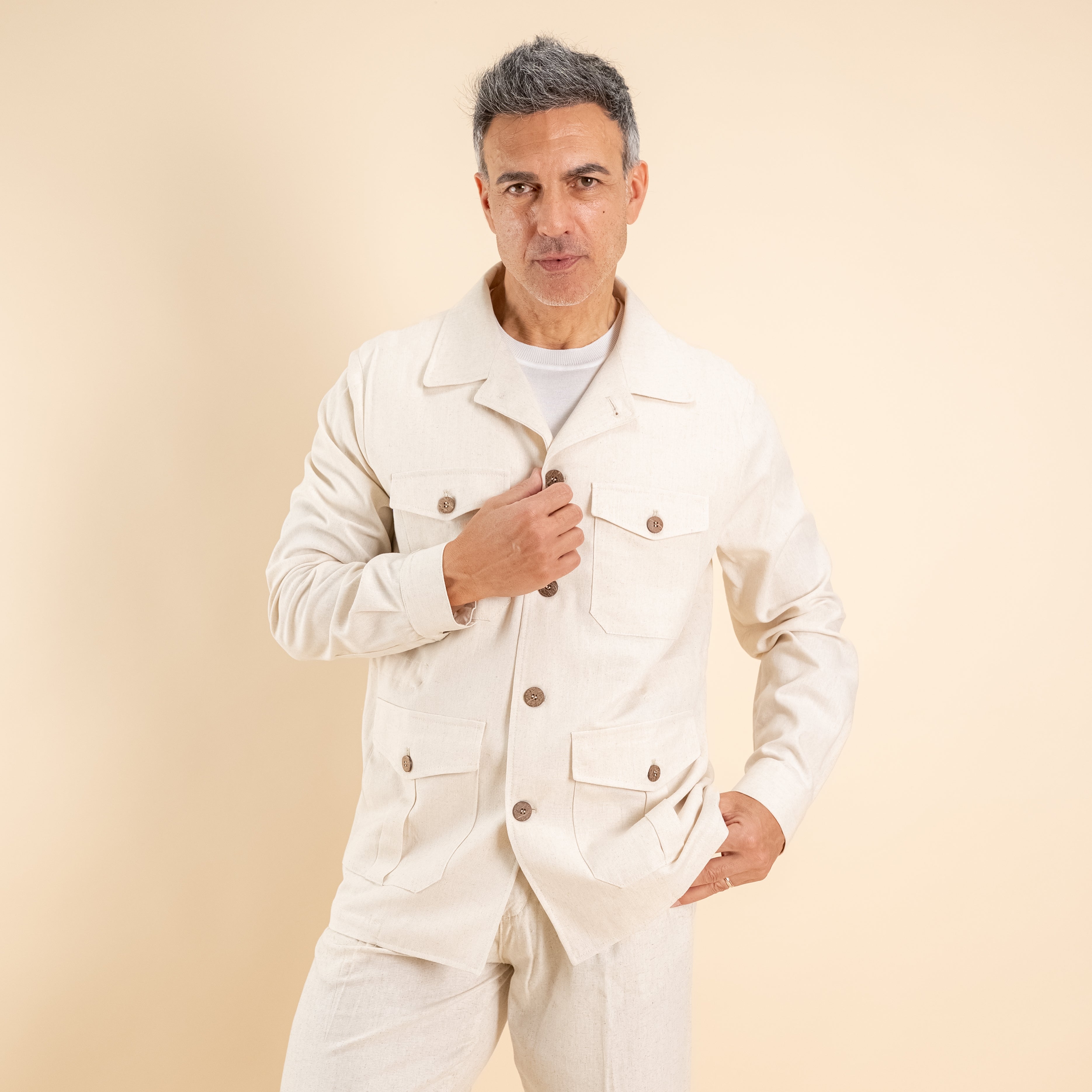 Camicia sahariana in misto lino - Beige
