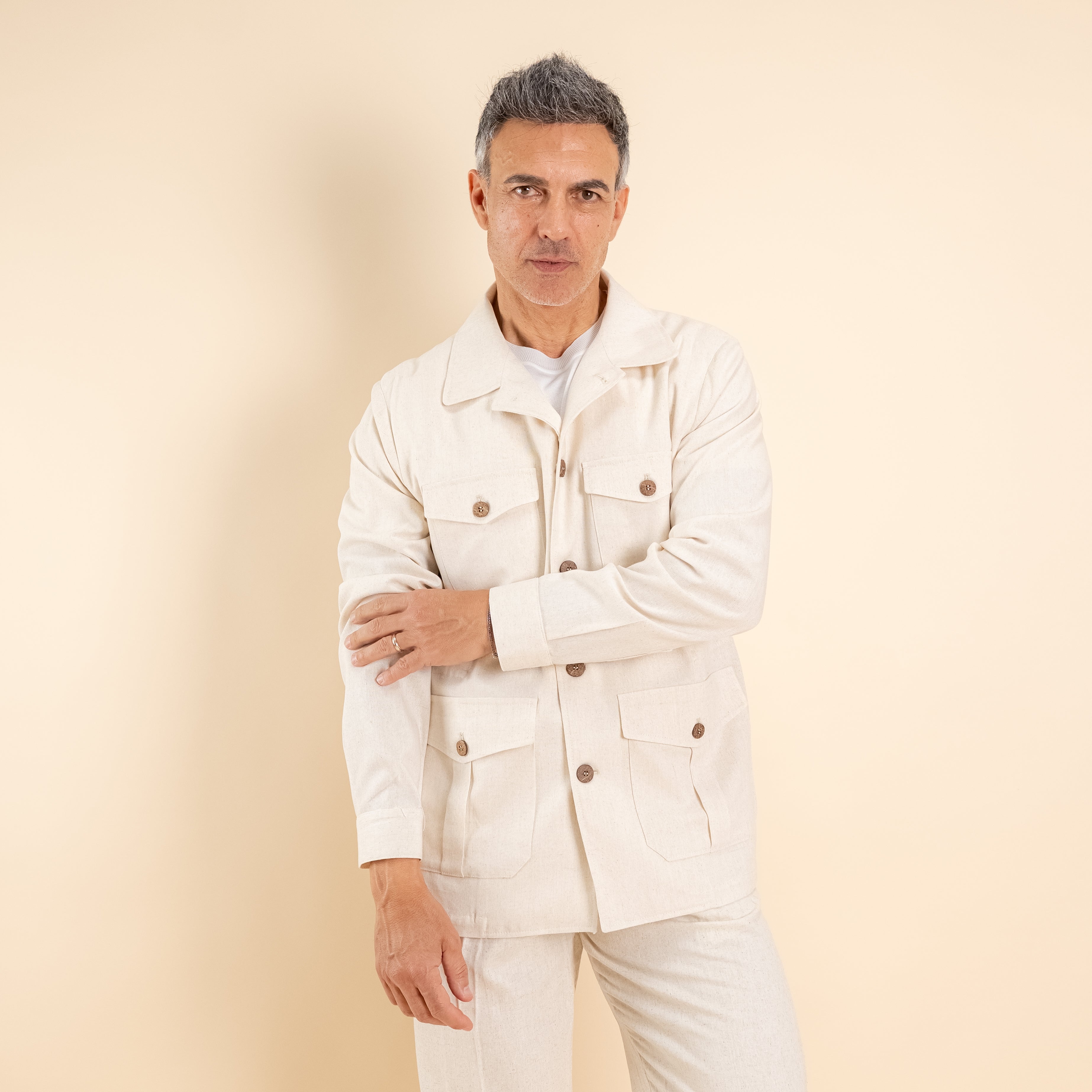 Camicia sahariana in misto lino - Beige