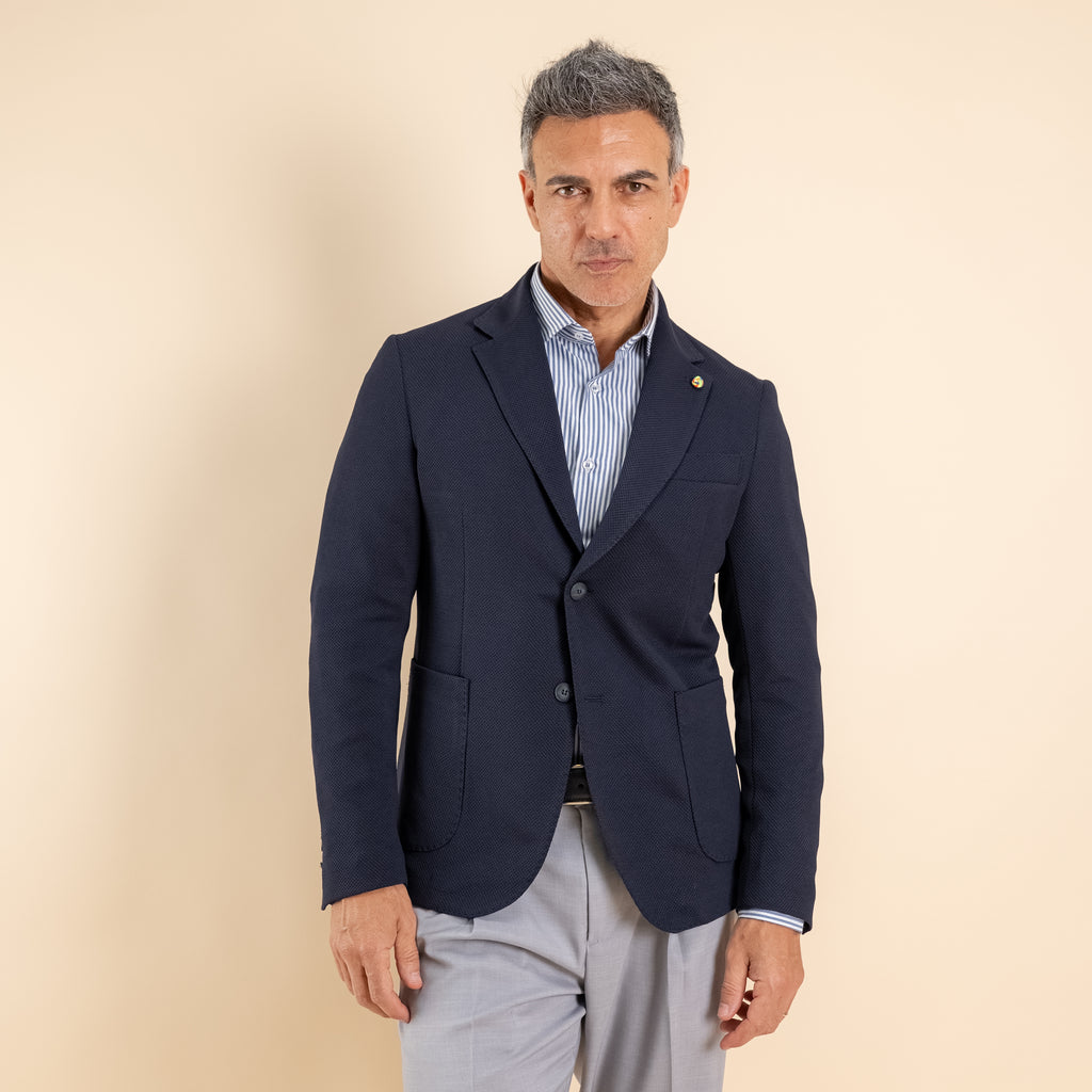 Giacca monopetto nido d'ape - Blu