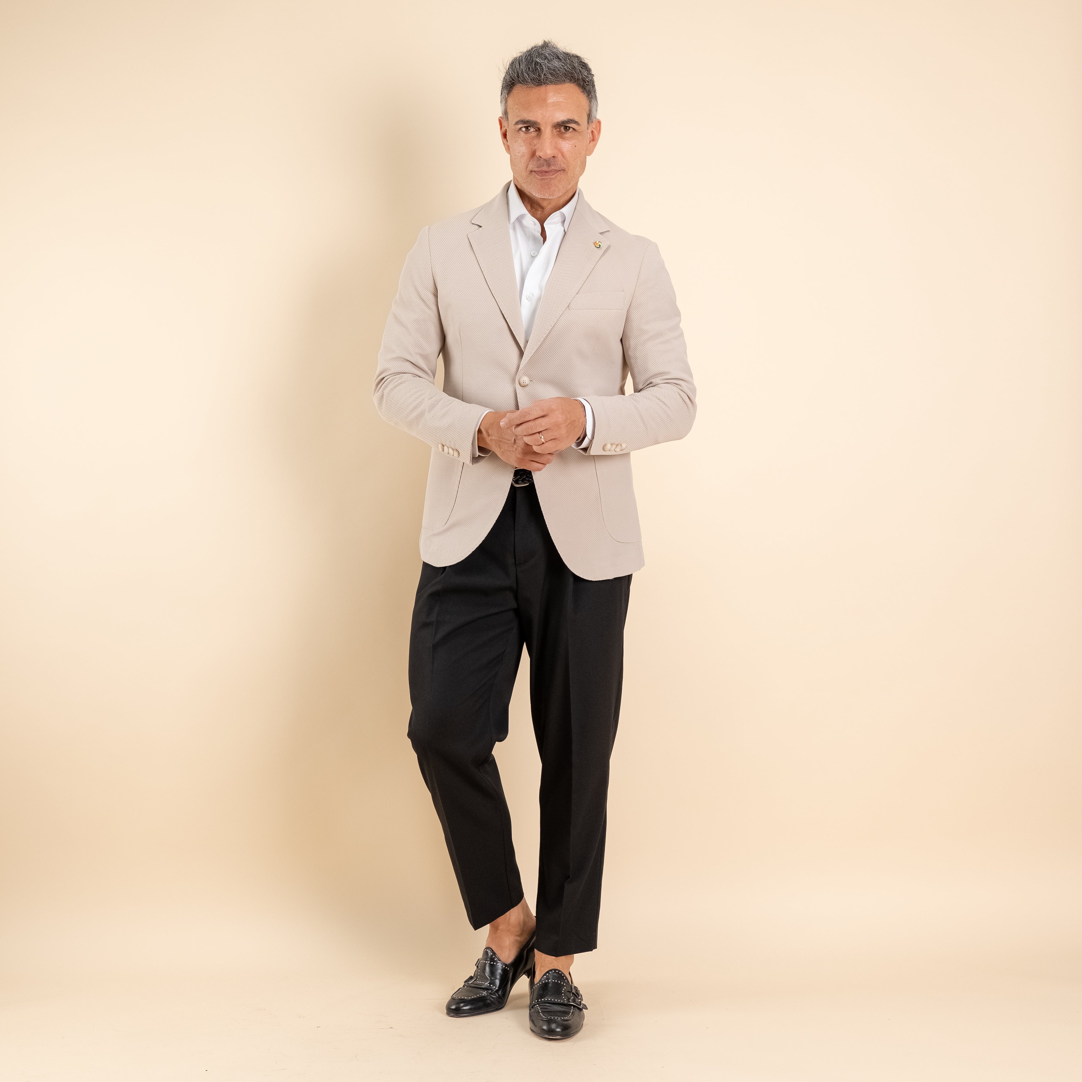 Giacca monopetto nido d'ape - Beige