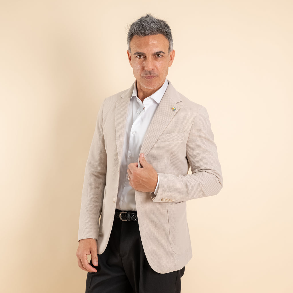 Giacca monopetto nido d'ape - Beige