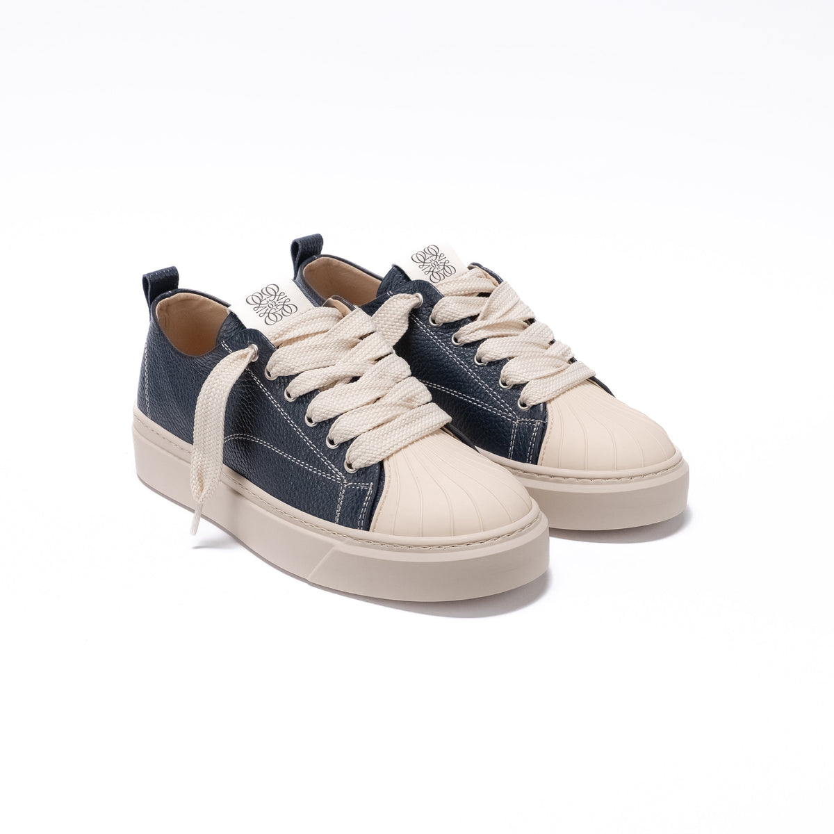 Sneaker Bassa in Pelle Bottolata con Punta in Gomma – Blu