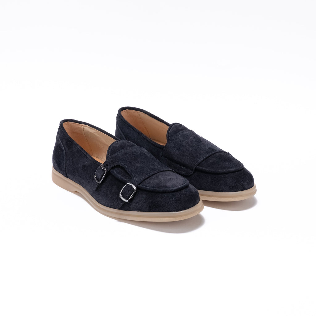 Mocassino Sportivo Doppia Fibbia in Camoscio - Blu