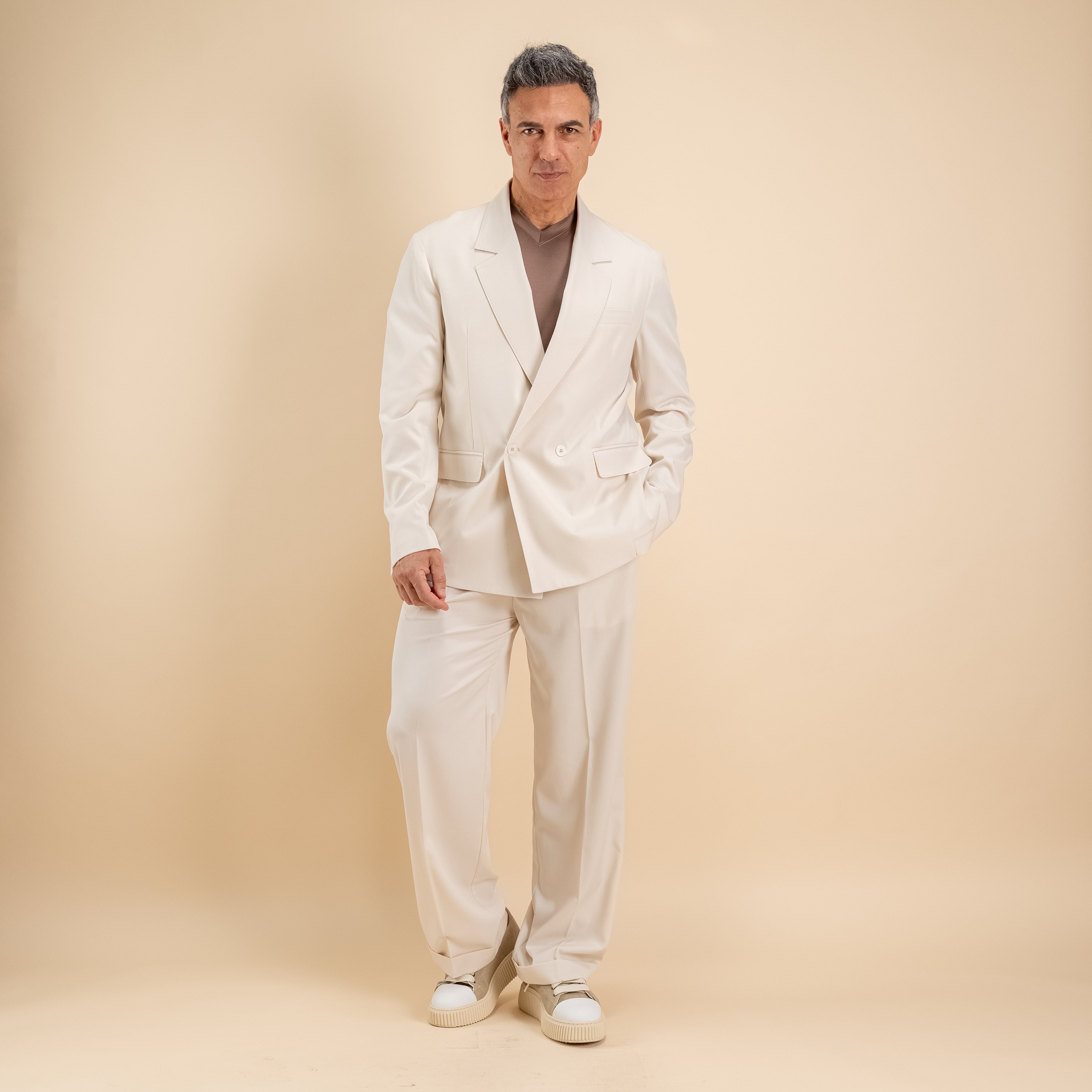 Abito doppiopetto oversize impunturato - Beige