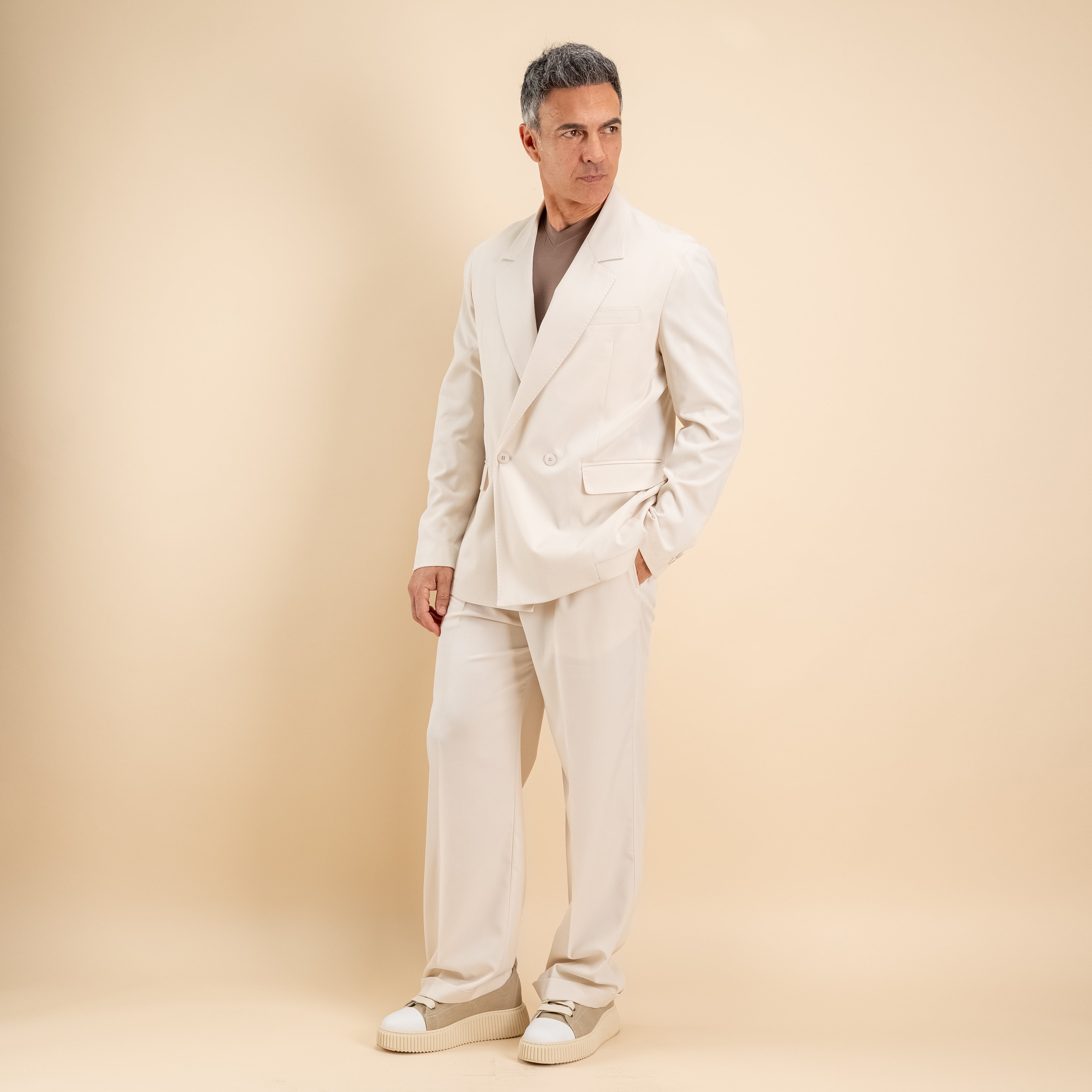 Abito doppiopetto oversize impunturato - Beige