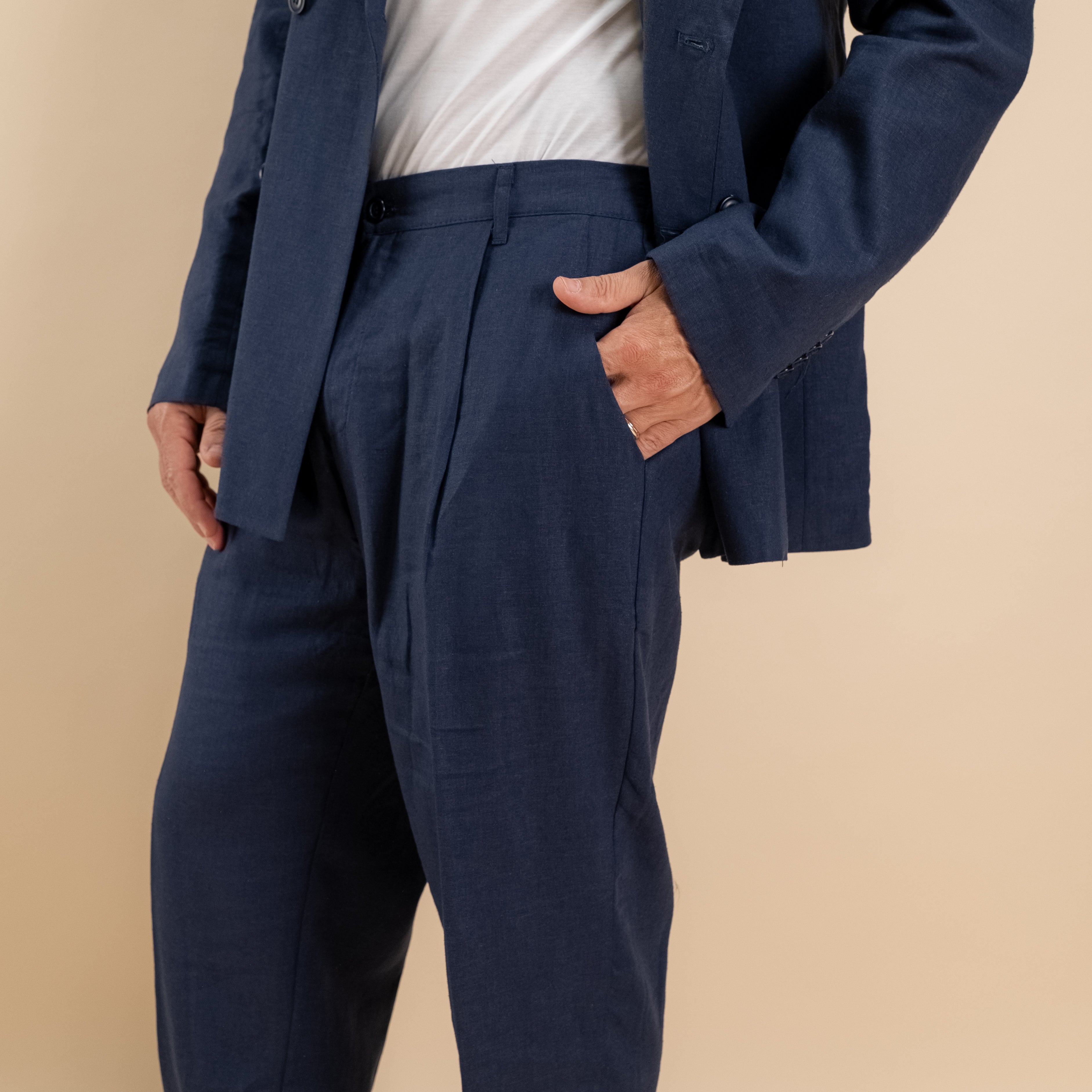 Abito doppiopetto in misto lino - Blu