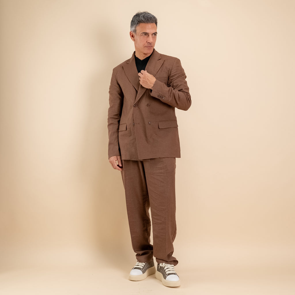 Abito doppiopetto in misto lino - Moro