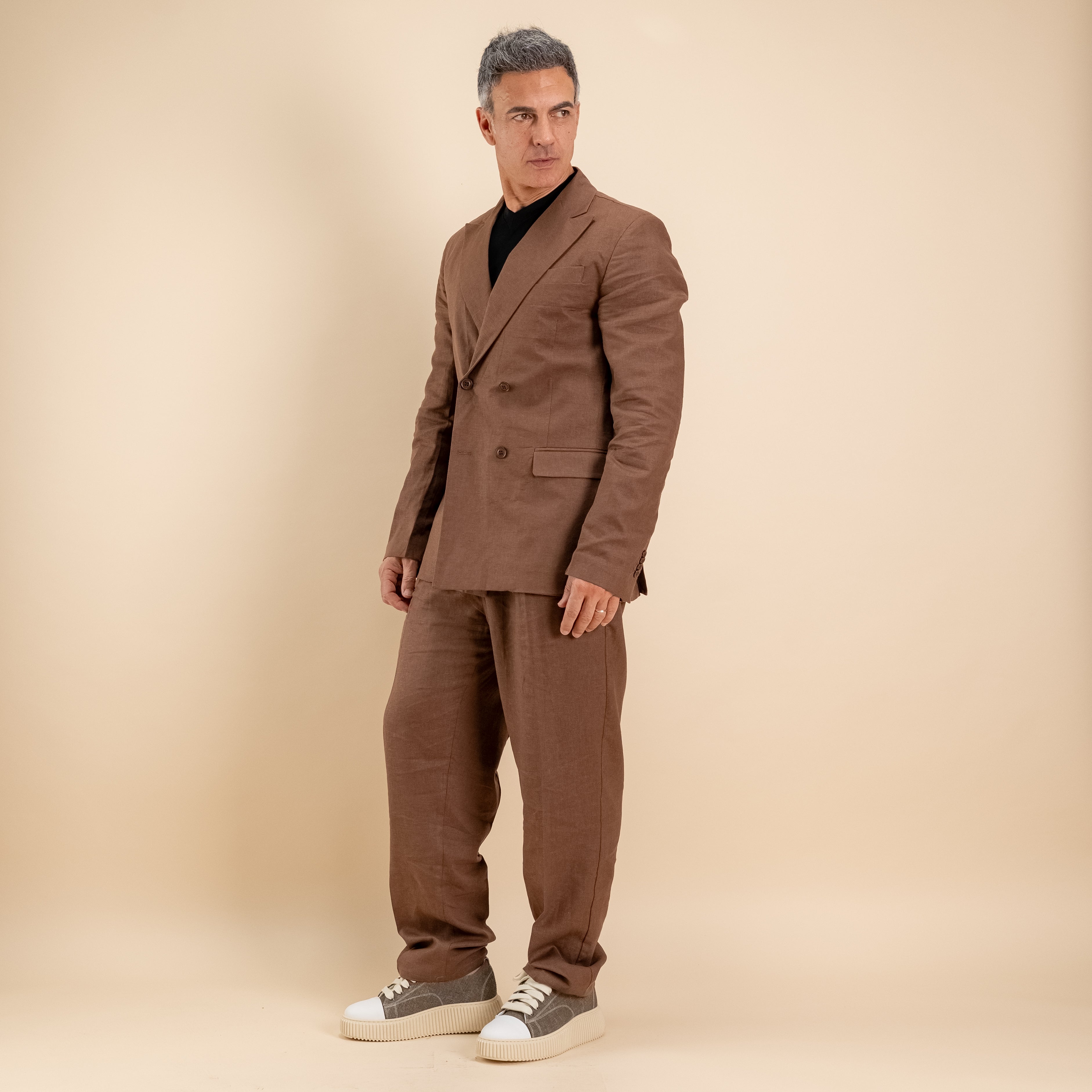 Abito doppiopetto in misto lino - Moro