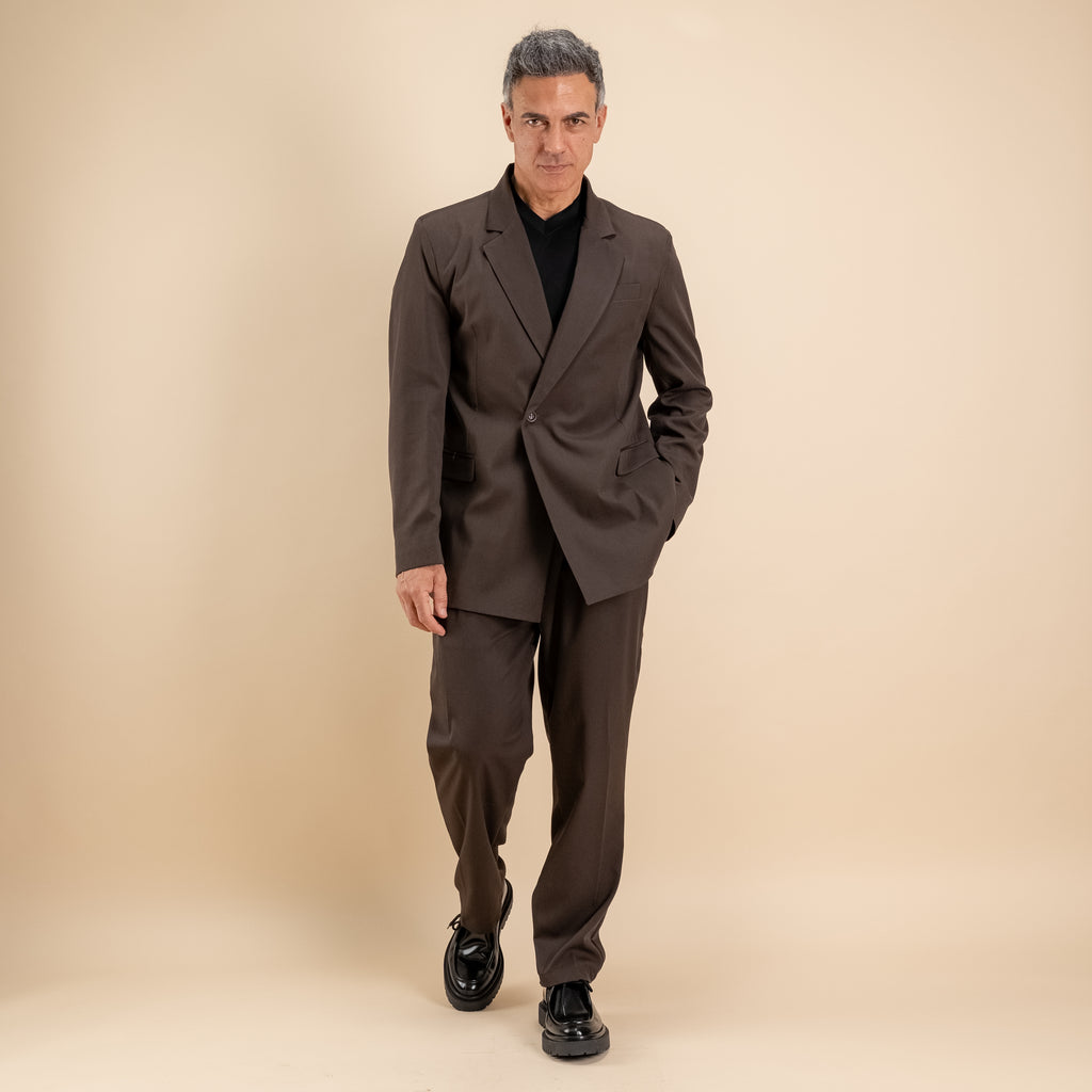 Abito oversize con bottone singolo - Marrone