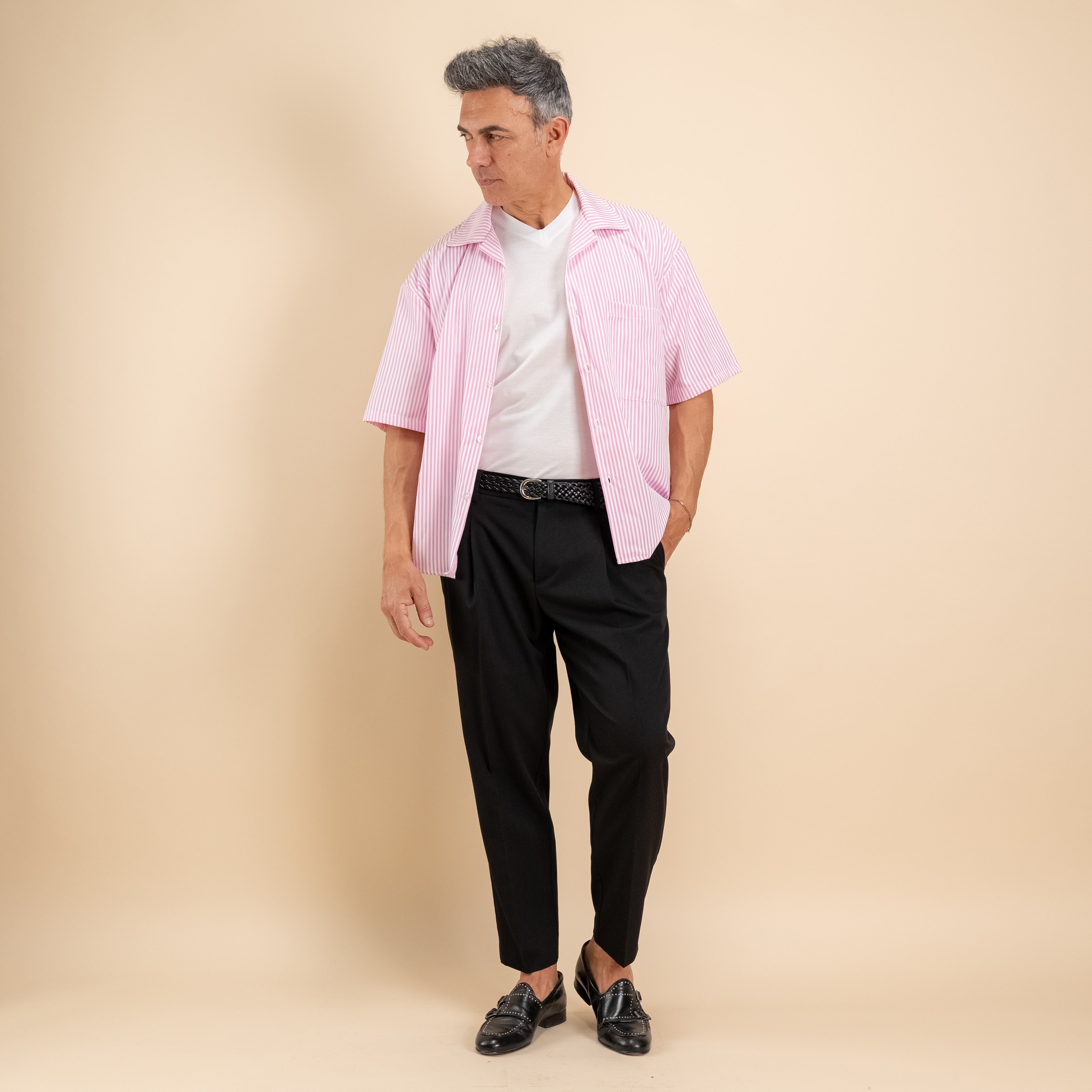 T-shirt in Filo di Scozia Scollo a punta   - Bianco