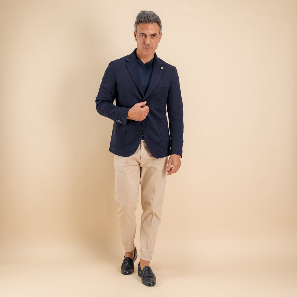 T-shirt in Filo di Scozia Scollo a punta - Blu