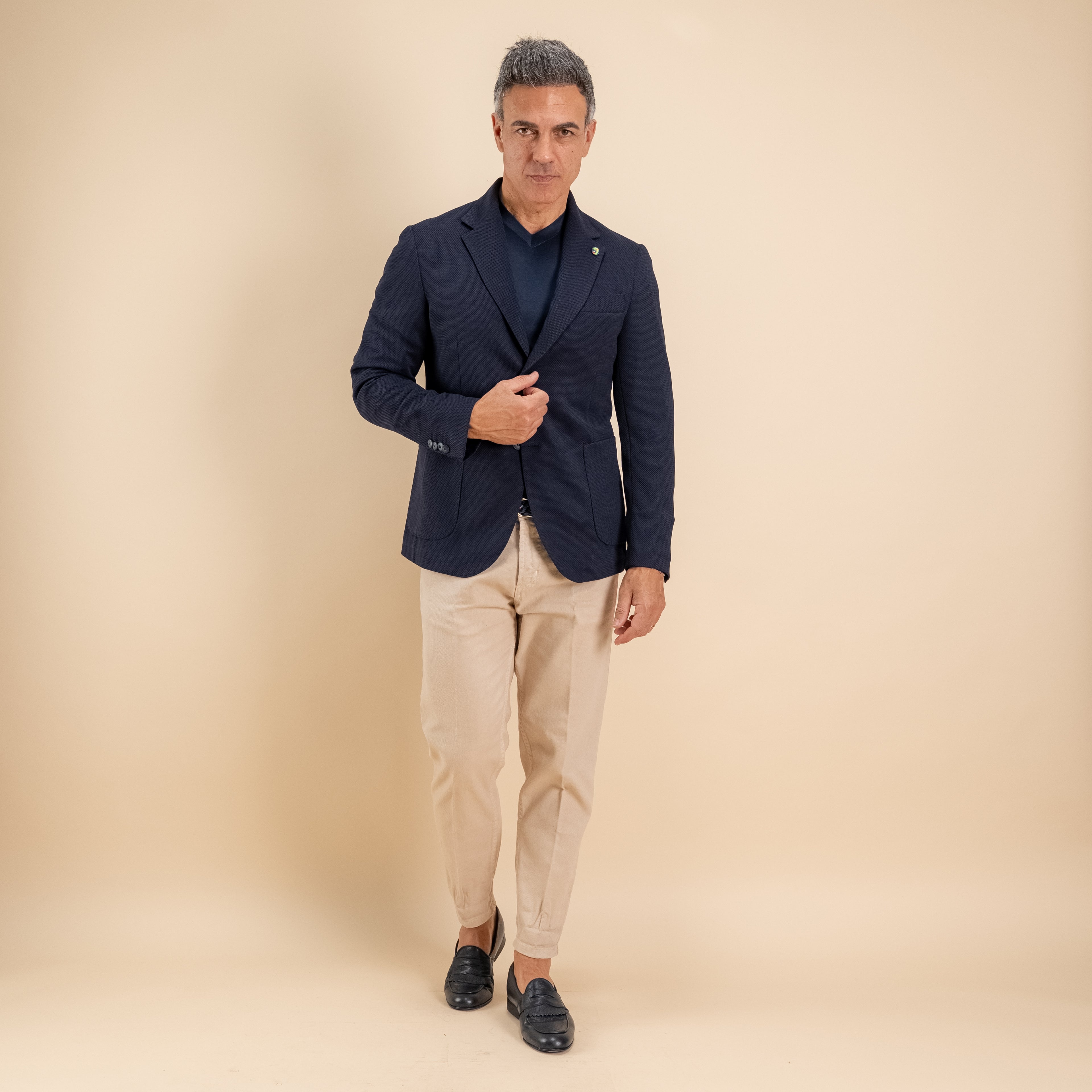 T-shirt in Filo di Scozia Scollo a punta - Blu