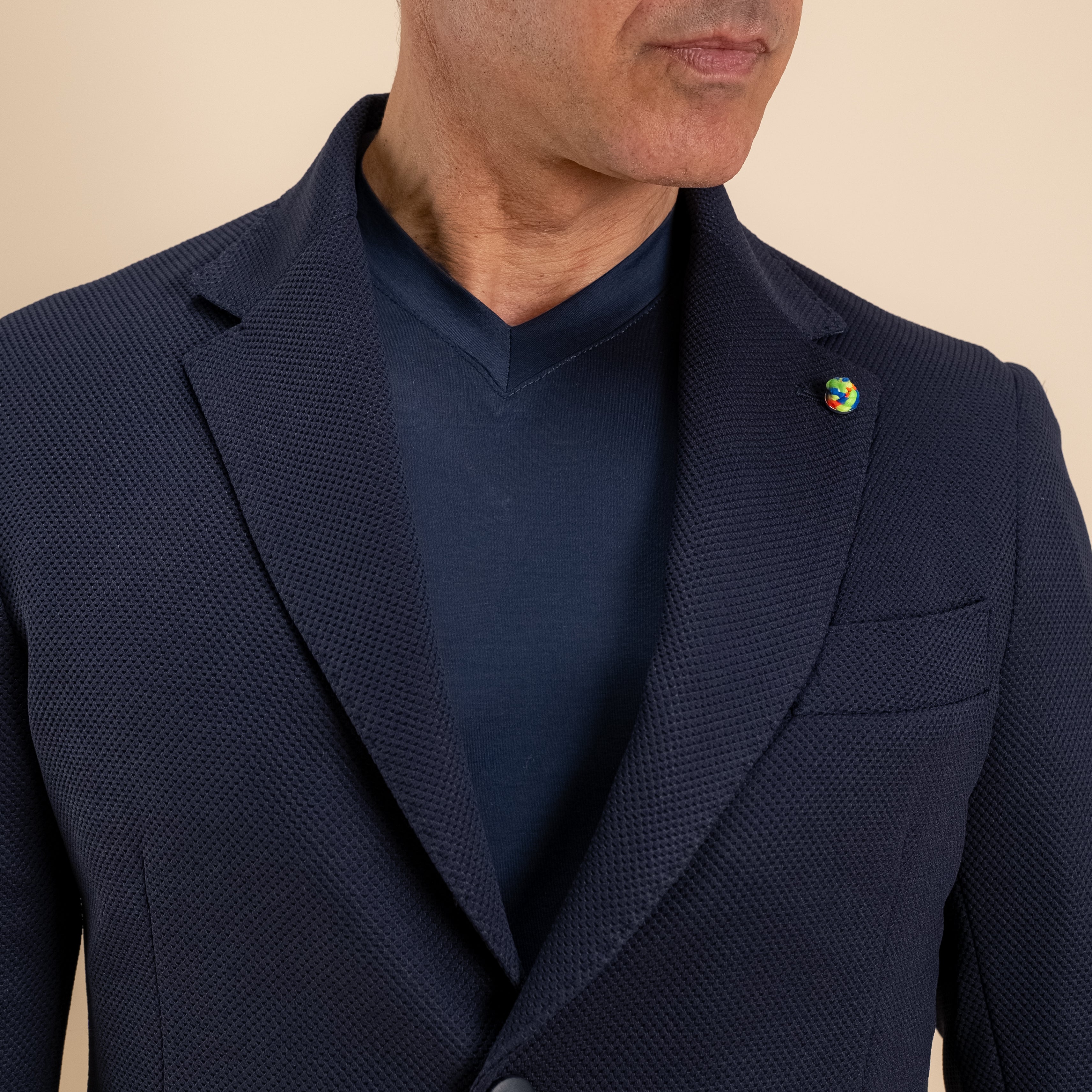T-shirt in Filo di Scozia Scollo a punta - Blu