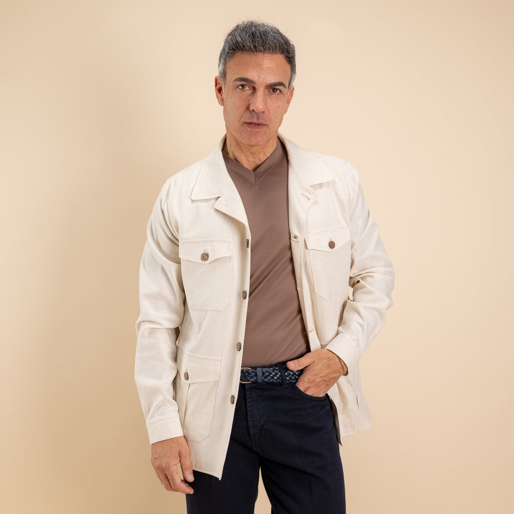T-shirt in Filo di Scozia Scollo a punta - Fango